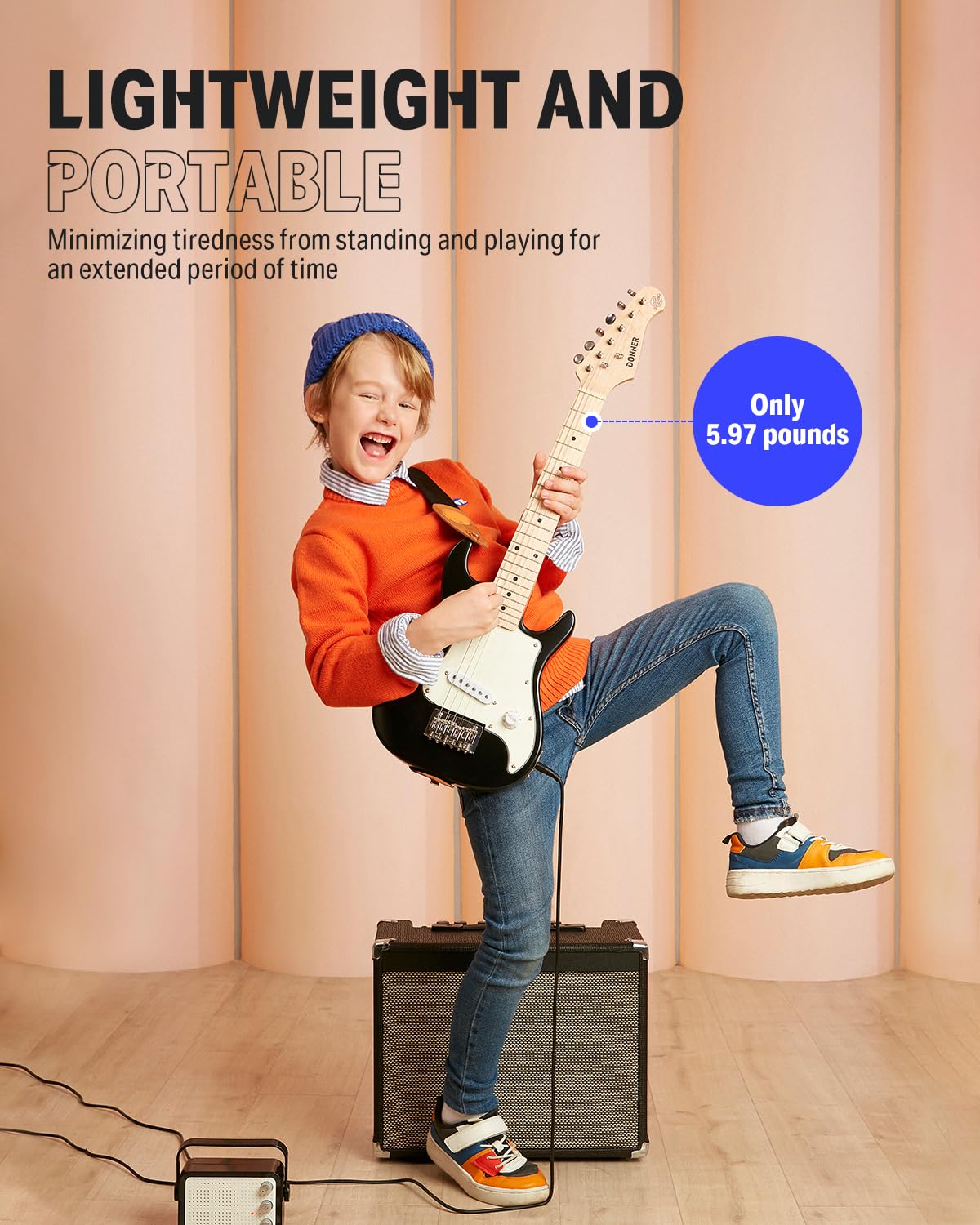 Donner 30 Inch Kids Electric Guitar Beginner Kit - ST Style Mini Electric Guitar for Boys & Girls with Amp, 600D Gig Bag, Tuner, Picks, Cable, Strap & Extra Strings (DSJ-100, Black) - Perfect for Home Practice, Music Lessons & Rockstar Performances