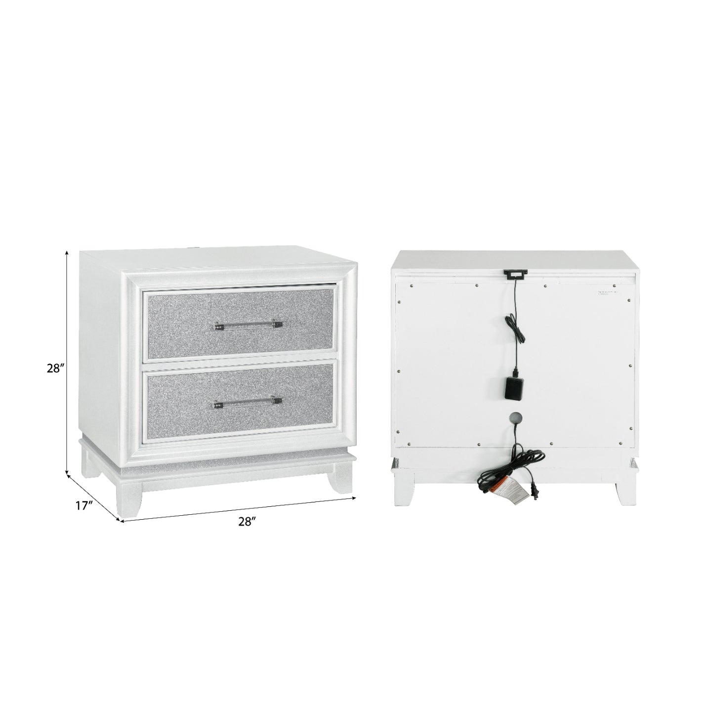Roundhill Furniture Galaxy Bedroom Set with LED Lights - Pearlized White Finish, Modern Bed Frame with Nightstand & Dresser - Perfect for Contemporary Bedrooms & Teen Rooms