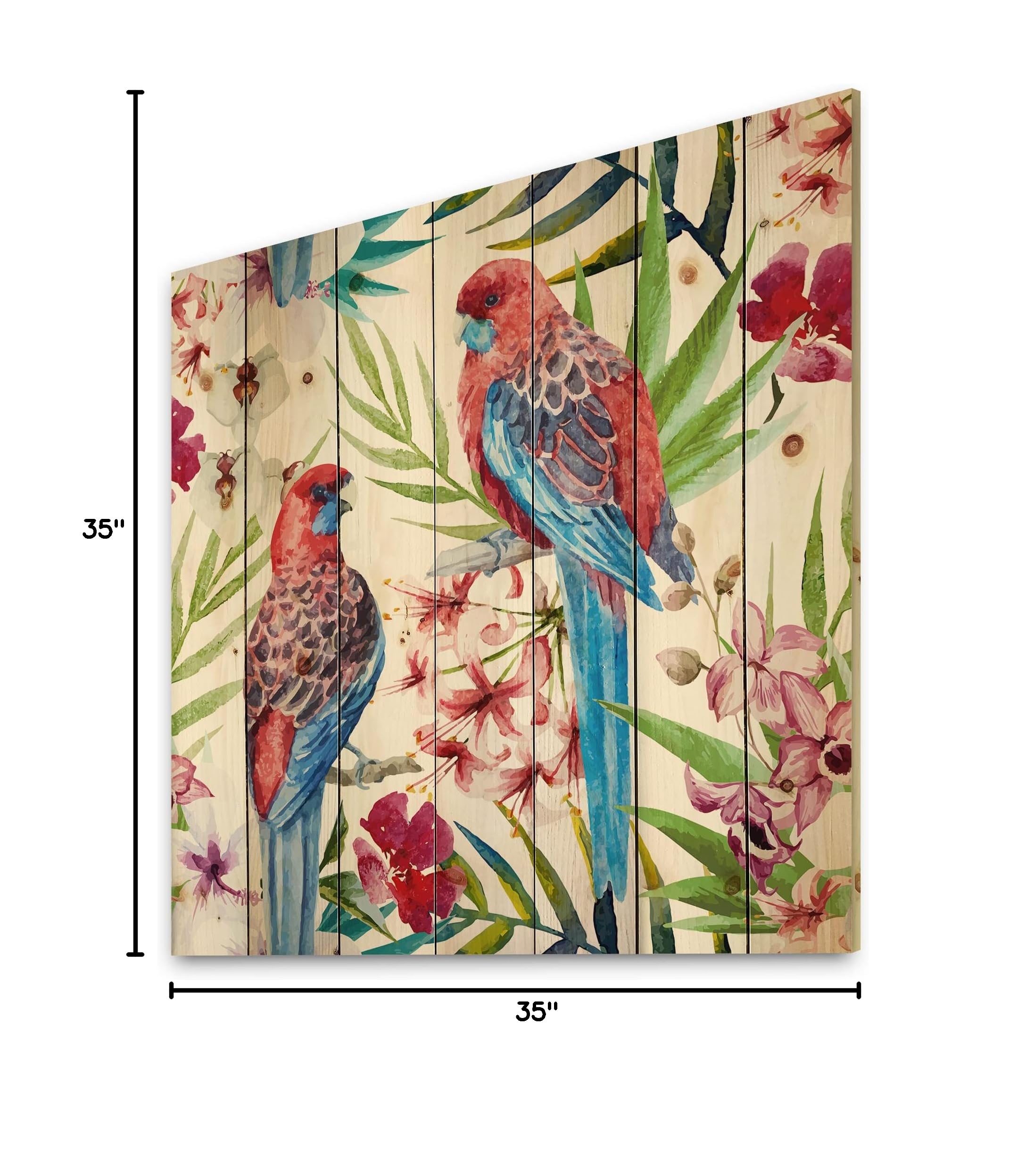 Rosella Bird Traditional Wood Wall Decor - Handcrafted Red Wood Wall Art, Large Animal Wood Panels Printed on Natural Pine - Perfect for Living Room, Bedroom & Office Decor