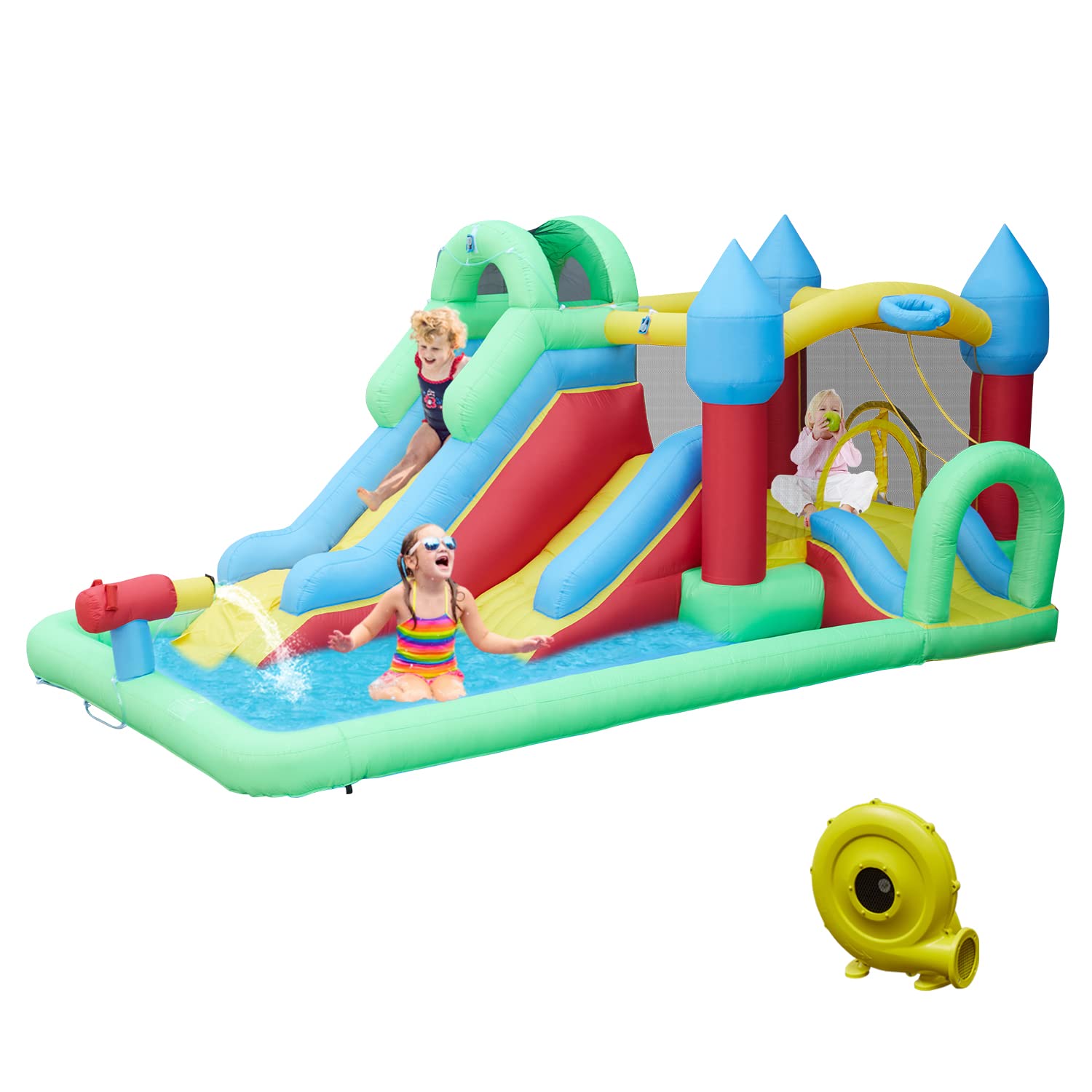 Inflatable Water Slide Bounce House for Kids - Outdoor Backyard Jumping Castle with Pool Area - Perfect for Summer Parties, Birthdays, and Family Fun