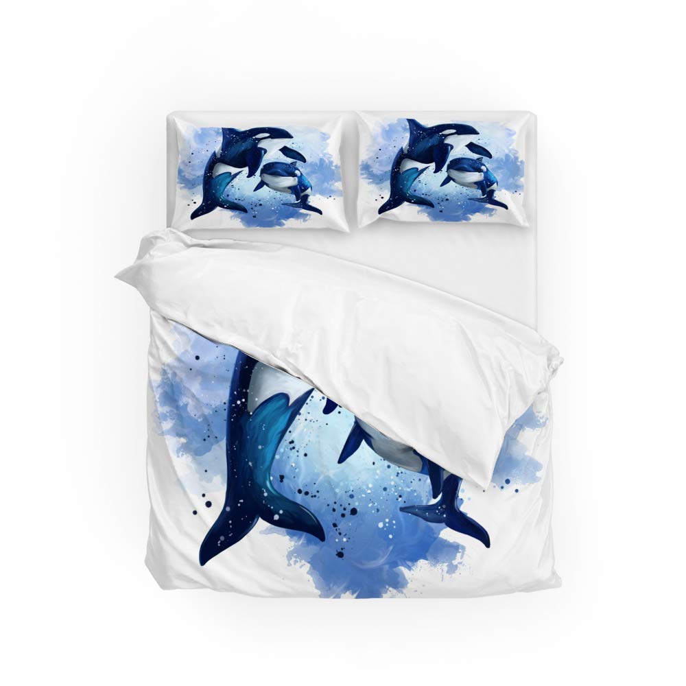 Guitong 3-Piece Comforter Cover Set - Breathable Two Whales Ocean Watercolor Bedding with Pillow Shams, Soft Farmhouse Style for All Seasons | Perfect for Home, Hotel, and Resort Decor