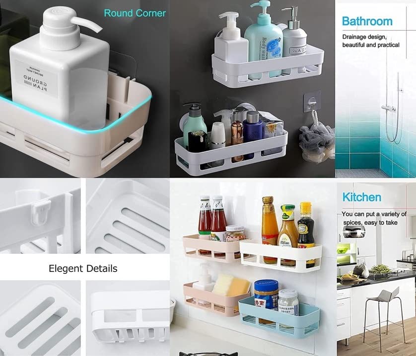 HOUSE OF VIPA Adhesive Wall Shelves Set - 4 Bathroom Shelves + 2 Towel Hangers - Multipurpose Self-Stick Storage Organizer for Kitchen, Bathroom, Shower - Strong Waterproof Shelving Solution for Home Organization (Perfect for Small Spaces, Apartments & Dorm Rooms)