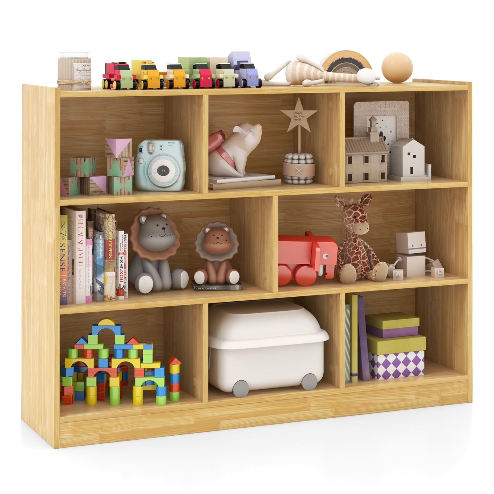 HONEY JOY Kids Toy Storage Organizer - 8-Section Wooden Shelf for Preschool & Daycare, 3-Tier Open Bookcase for Classroom, Playroom, Nursery & Kindergarten (Yellow) - Perfect for Organizing Toys, Books & Learning Materials