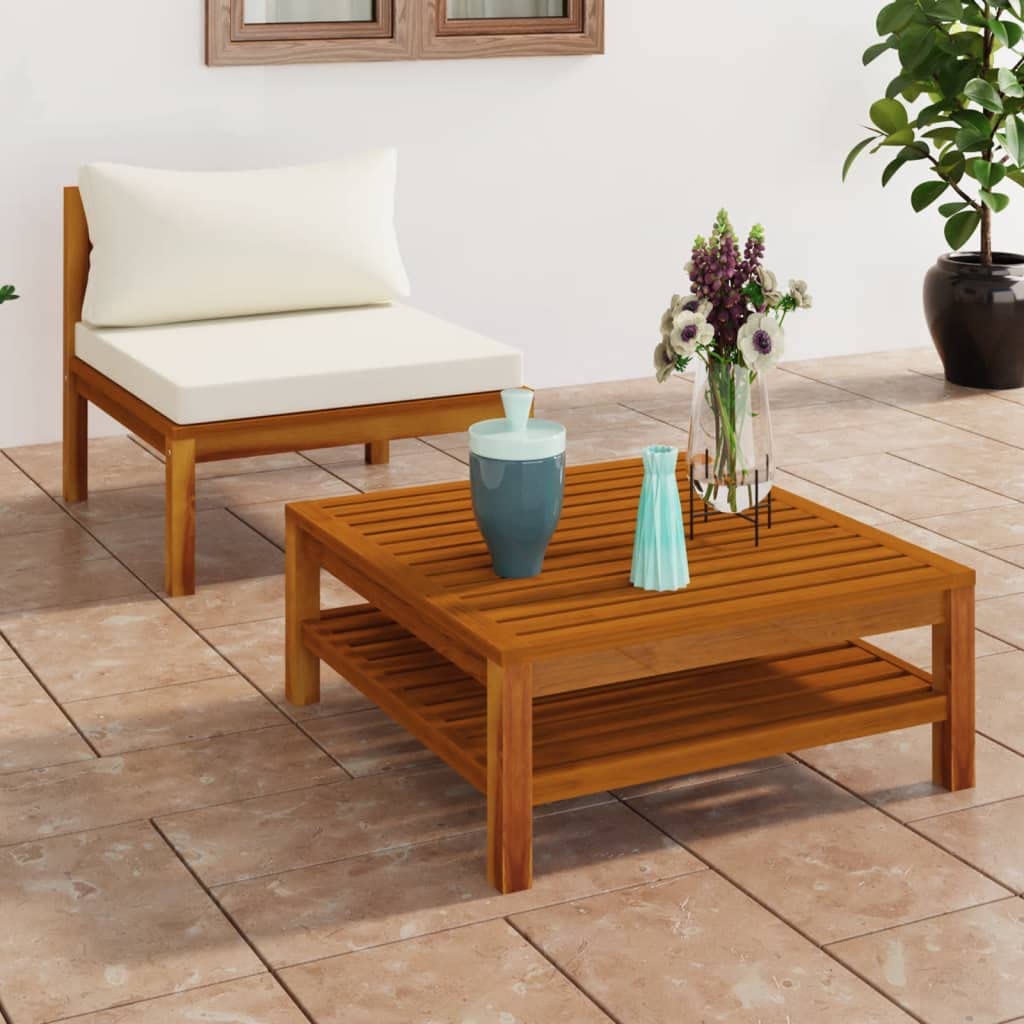 SKM 2-Piece Patio Sofa Set with Cream White Cushions - Acacia Wood Outdoor Furniture for Garden, Poolside & Backyard Relaxation