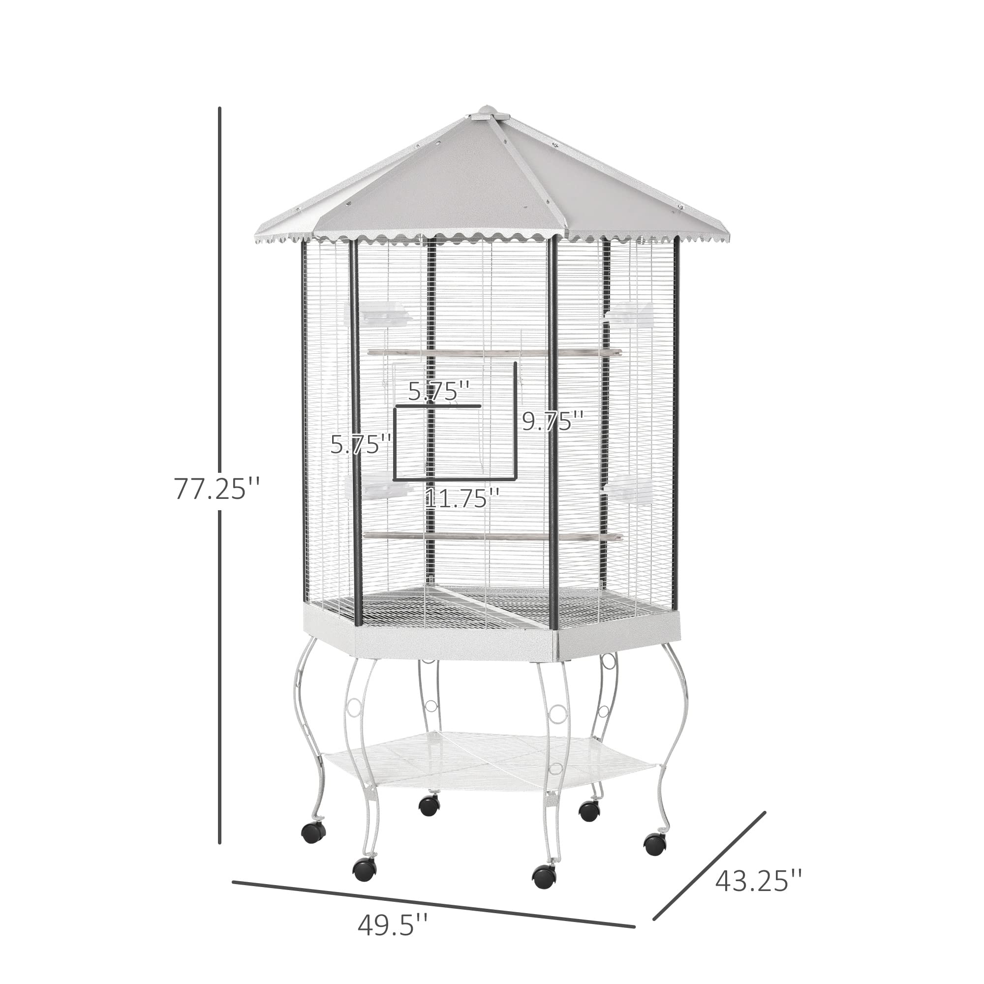 PawHut 44-Inch Hexagon Covered Canopy Portable Aviary Flight Bird Cage with Storage - Perfect for Indoor/Outdoor Use, Bird Watching & Pet Safety