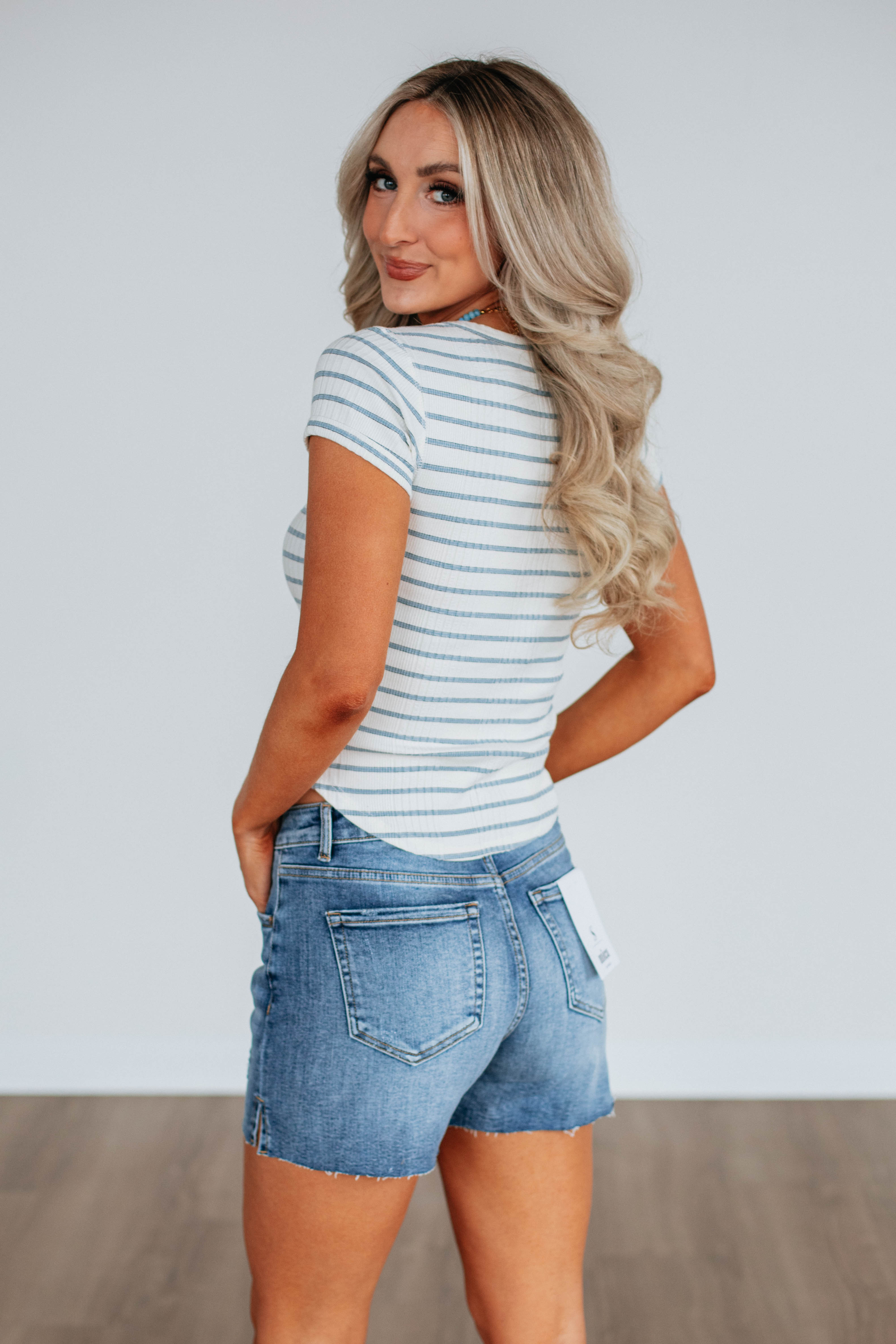 Stylish Macey Striped Top in Sky Blue Mix - Perfect for Casual Outings & Summer Fashion
