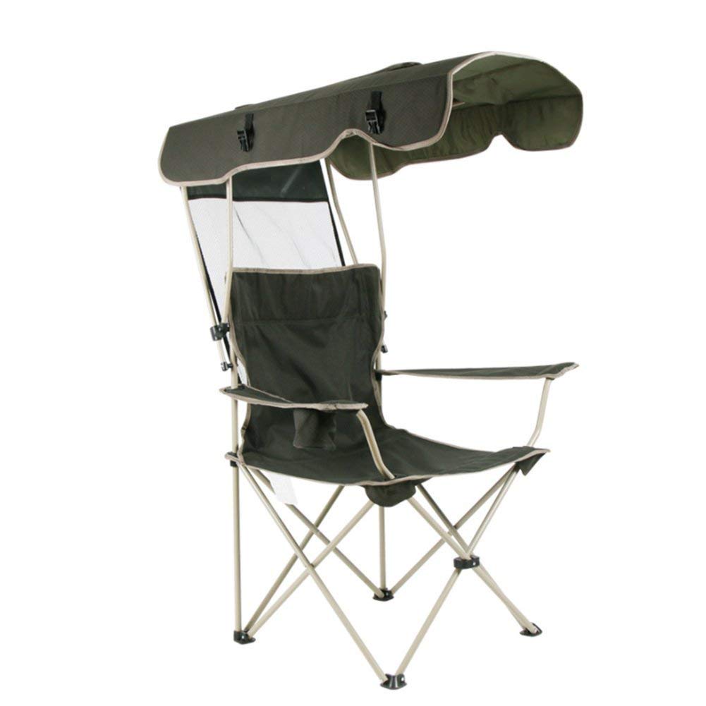 Portable Heavy Duty Folding Camping Chair with Sun Shade Canopy & Cup Holder - Outdoor Camping, Beach, Fishing, Garden, Picnic, Backyard Relaxation for Adults