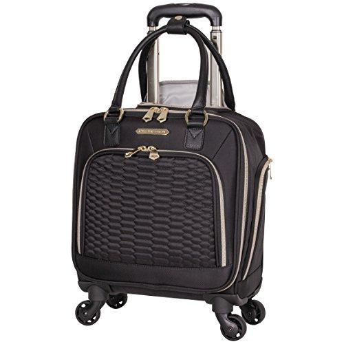 Aimee Kestenberg Women's Black Polyester Twill Double Pocket Quilted Python Print 4-Wheel Underseat Carry-On Luggage - Perfect for Air Travel, Business Trips & Weekend Getaways