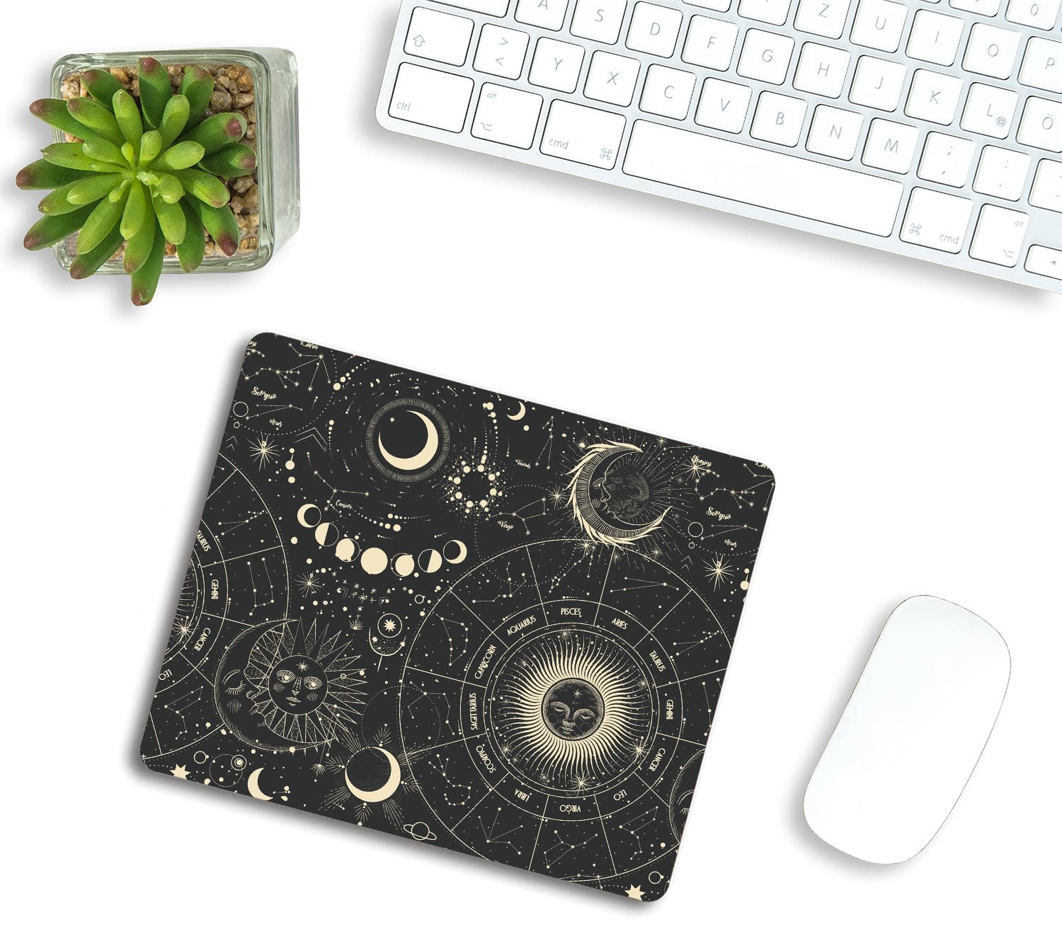 Celestial Moon Phases Mouse Pad - Non-Slip Office Desk Mat with Starry Space Design, Perfect Gift for Women & Home Office Decor (9.5