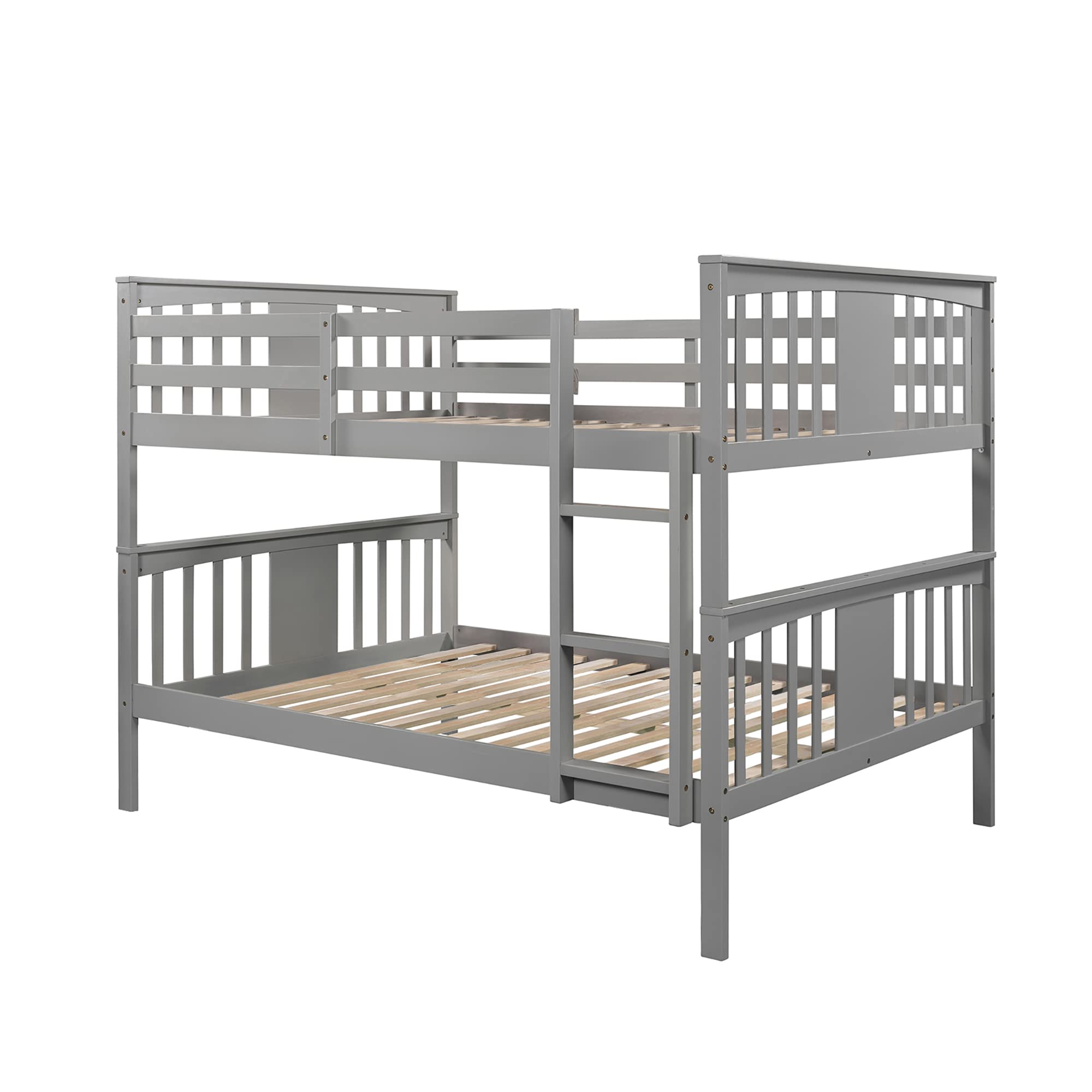 Harper & Bright Designs Full Over Full Bunk Bed - Solid Wood Twin Bunk Bed with Ladder, Space-Saving Grey Bunk Bed for Kids, Teens & Guest Rooms - Perfect for Small Bedrooms, Dorms & Vacation Homes