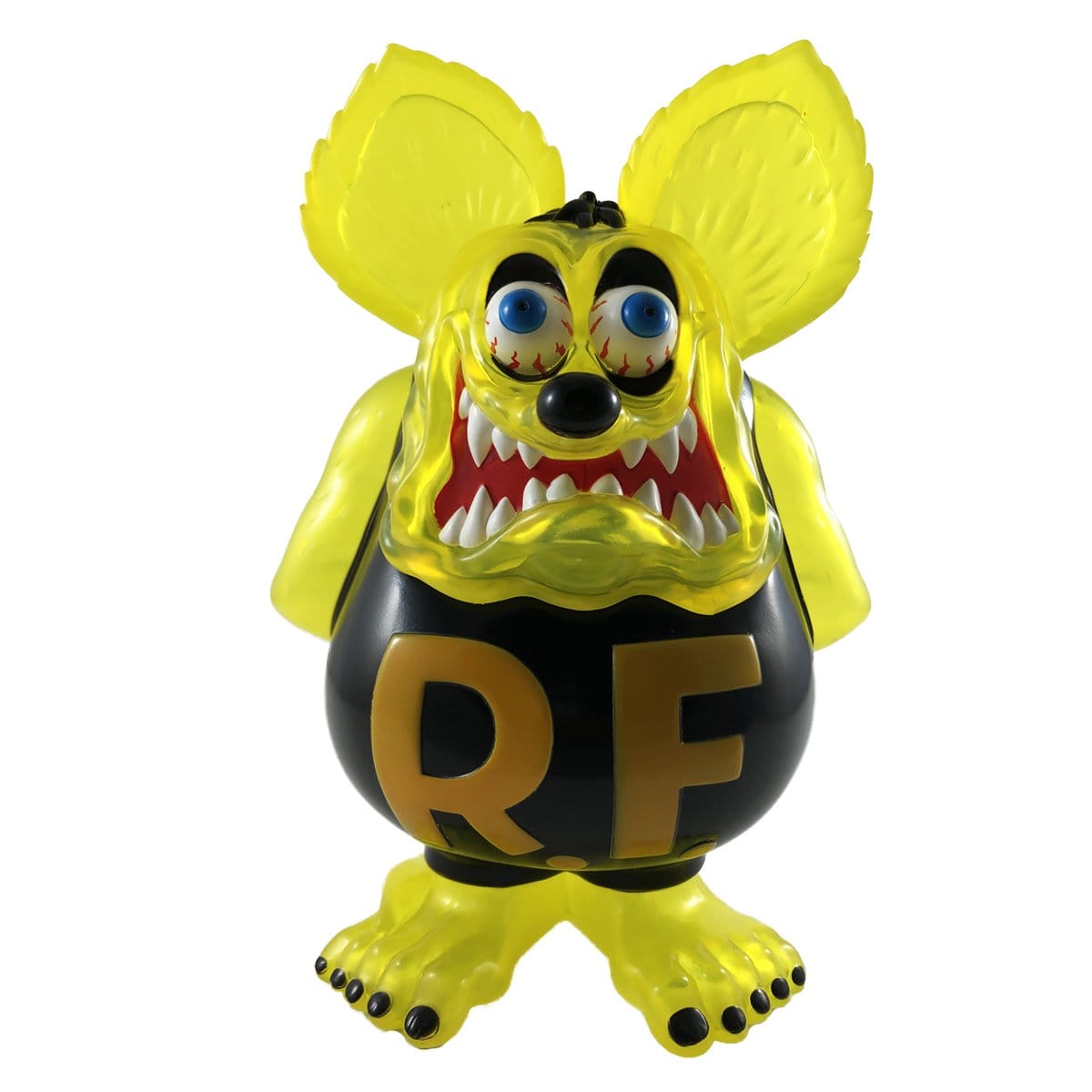 Ed Roth x Secret Base Sofubi Rat Fink Translucent Yellow Vinyl Figure - Collectible Art Toy for Display, Gifts & Pop Culture Enthusiasts