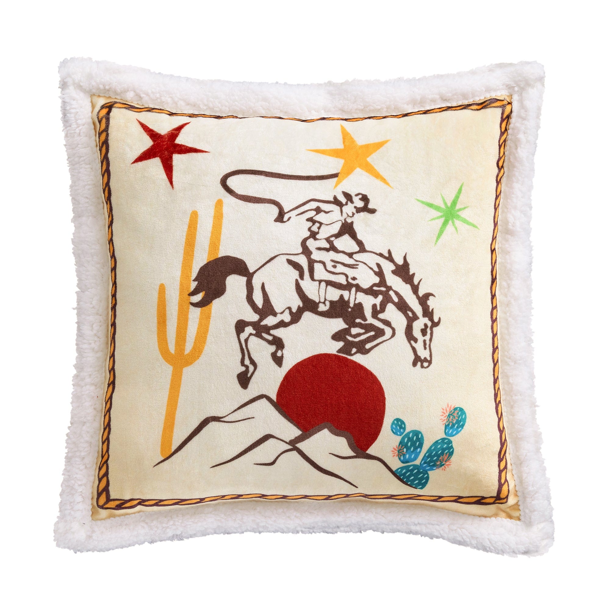 Western Adventure Campfire Sherpa Pillow - Cozy Flannel Travel Pillow for Camping, Hiking & Road Trips - Perfect for Outdoor Adventures & Home Decor