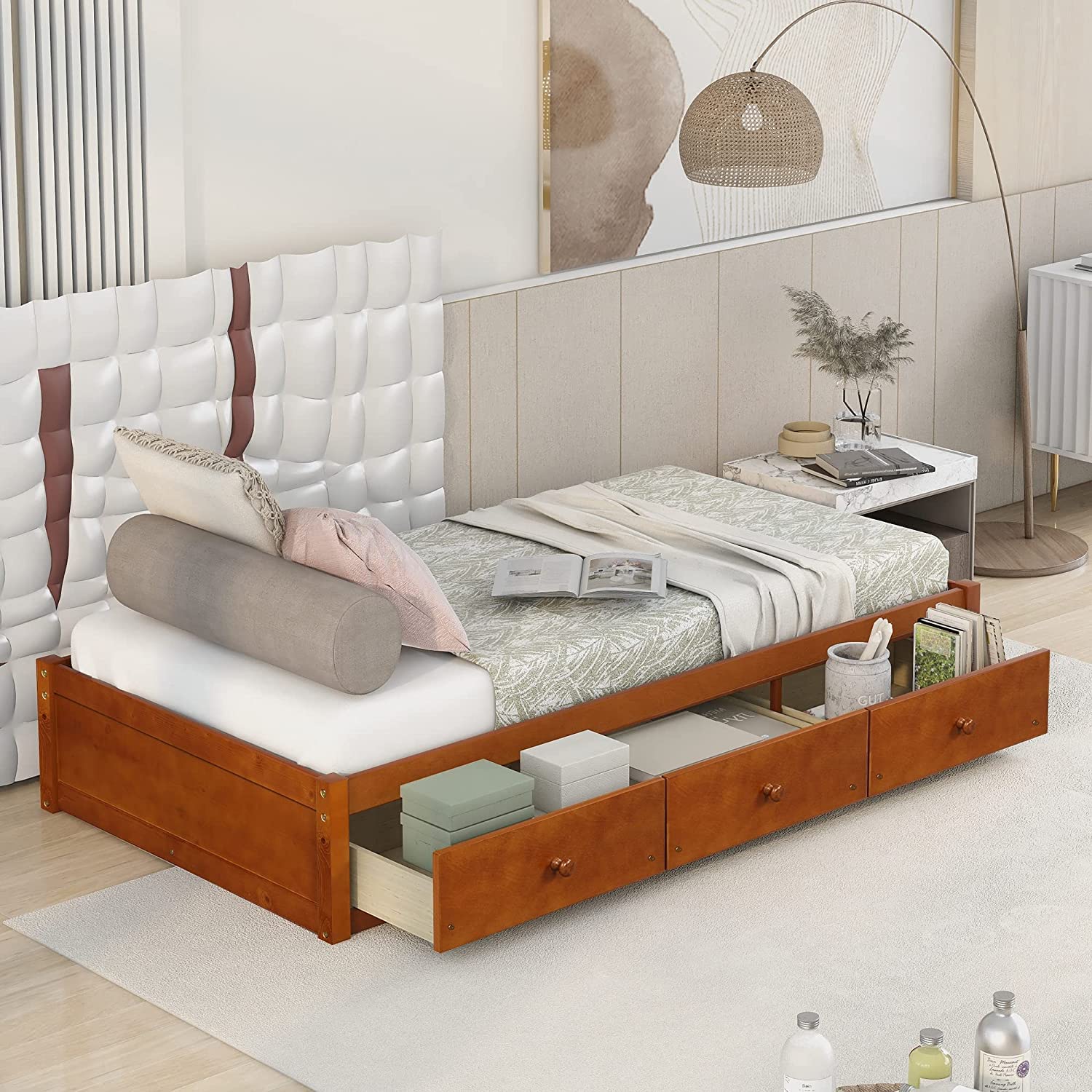 Harper & Bright Designs Twin Storage Bed with 3 Drawers - Wood Platform Bed Frame for Kids, No Box Spring Needed with Wood Slat Support - Oak Finish - Perfect for Small Bedrooms, Guest Rooms & Kids' Rooms