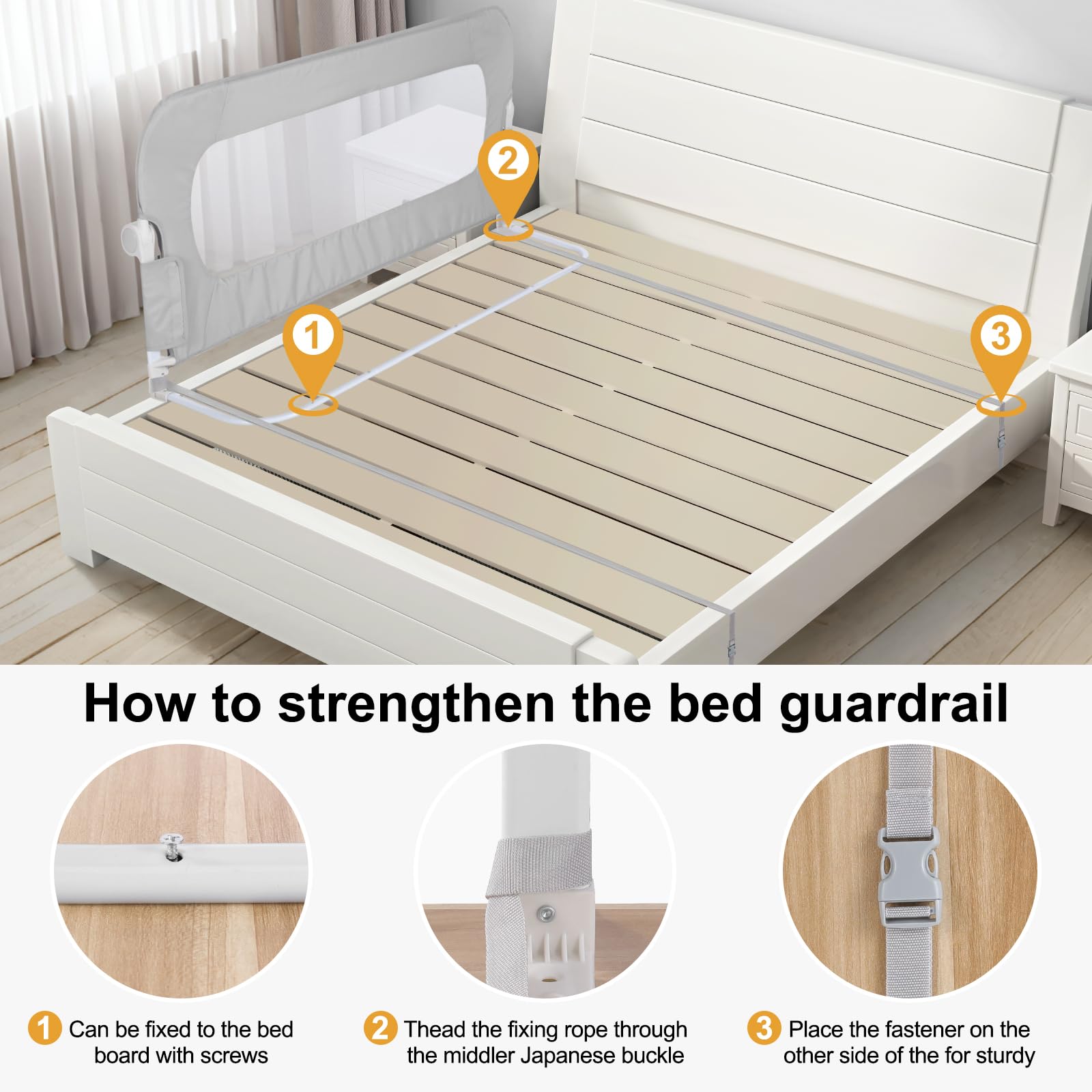 Upgrade Toddler Bed Rail Guard - Adjustable Safety Side Rail for Queen, King, Full & Twin Beds - 59 Inch Grey Baby Bed Rail for Kids - Perfect for Childproofing & Preventing Falls During Sleep