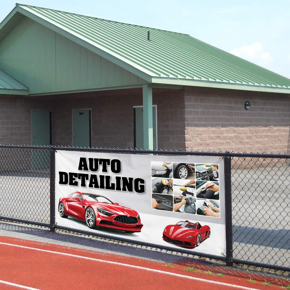 Premium Vinyl Banner Sign for Auto Detailing & Car Wash Advertising - 44x110 Inches (Multiple Sizes Available) with 8 Grommets, Set of 2 - Perfect for Car Dealerships, Auto Shops & Vehicle Detailing Businesses