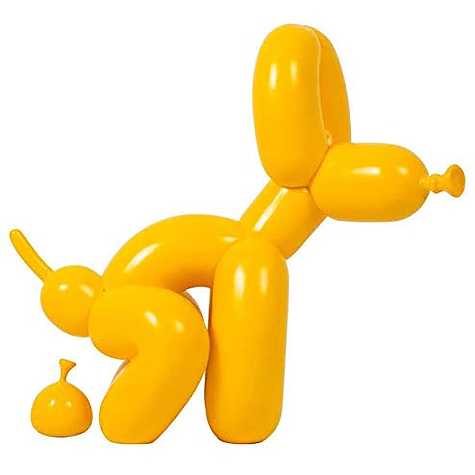KKLT Shiny Balloon Dog & Poop Figurines - Handmade Art Sculpture Puppy Statues - Unique Modern Home Decor Accent Gift - Yellow (23x9.5x22cm/9x4x9inch) - Perfect for Party Decorations, Office Desk Decor & Funny Gift Ideas