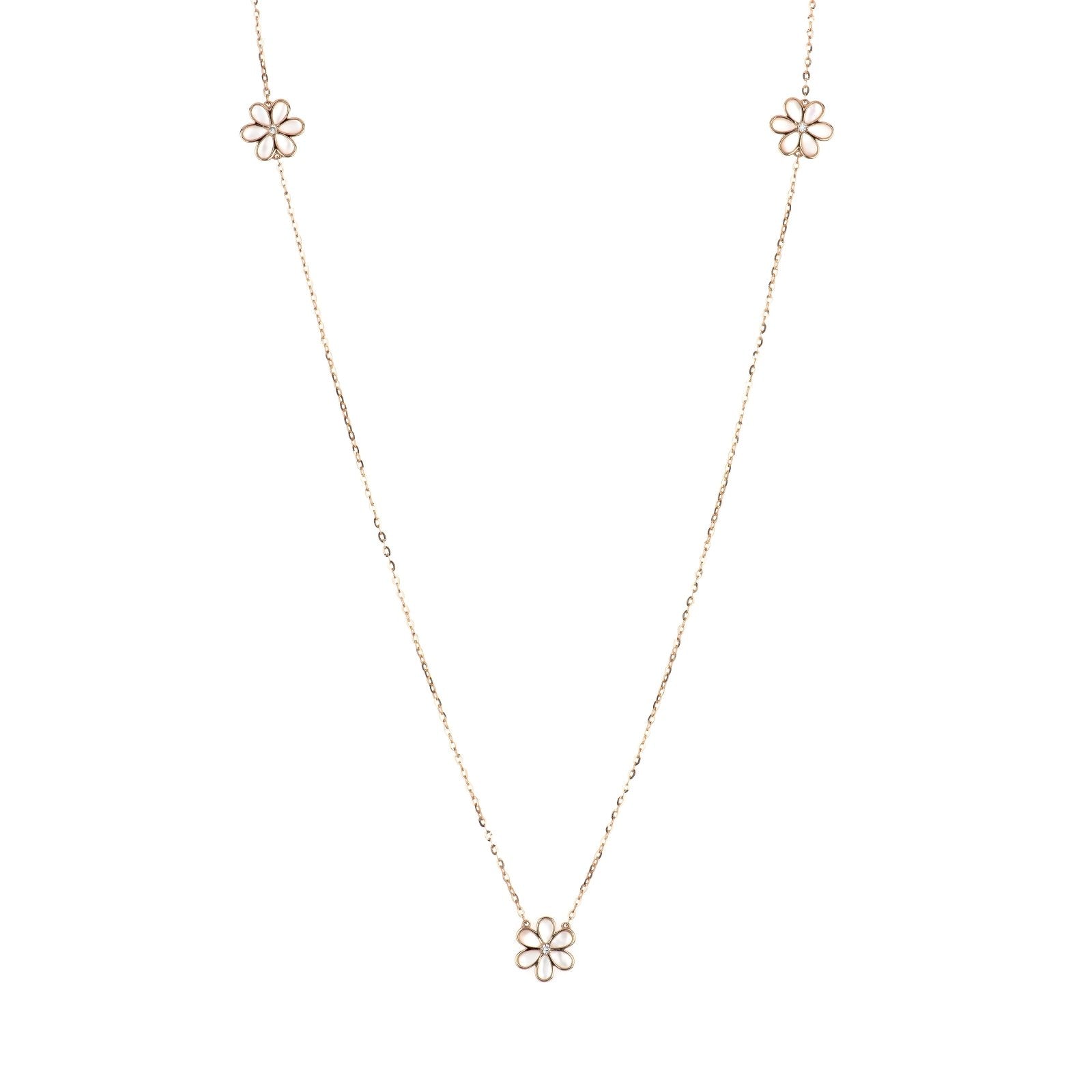 14k Rose Gold Mother of Pearl Flower Necklace with Diamonds - Elegant Station Pendant for Women, Perfect for Weddings, Anniversaries & Special Occasions