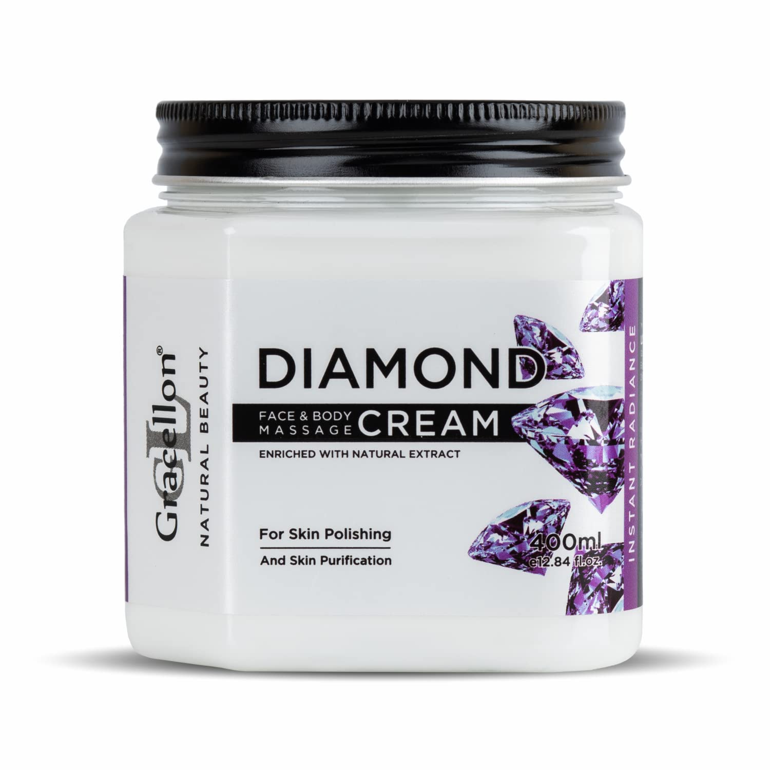Gracellon Diamond Face & Body Massage Cream - Skin Brightening & Purifying Treatment for Glowing Complexion | Paraben & SLES Free | Perfect for Spa, Home Skincare & Relaxation Therapy