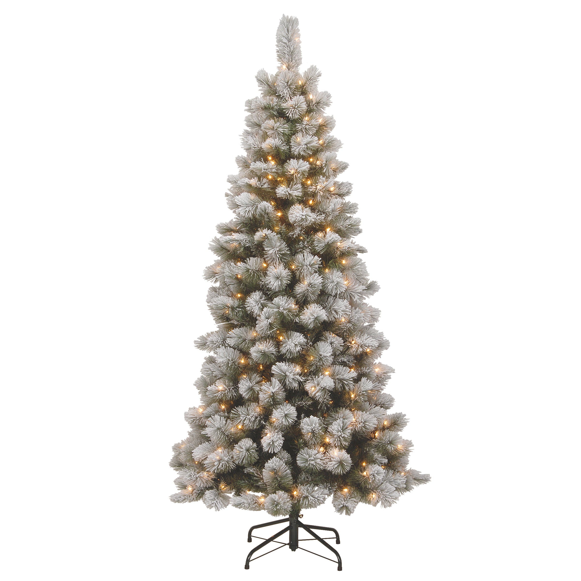 7.5 ft Pre-Lit Snowy Bristle Pine Slim Artificial Christmas Tree with 500 Clear LED Lights - Perfect for Small Spaces & Apartment Holiday Decor