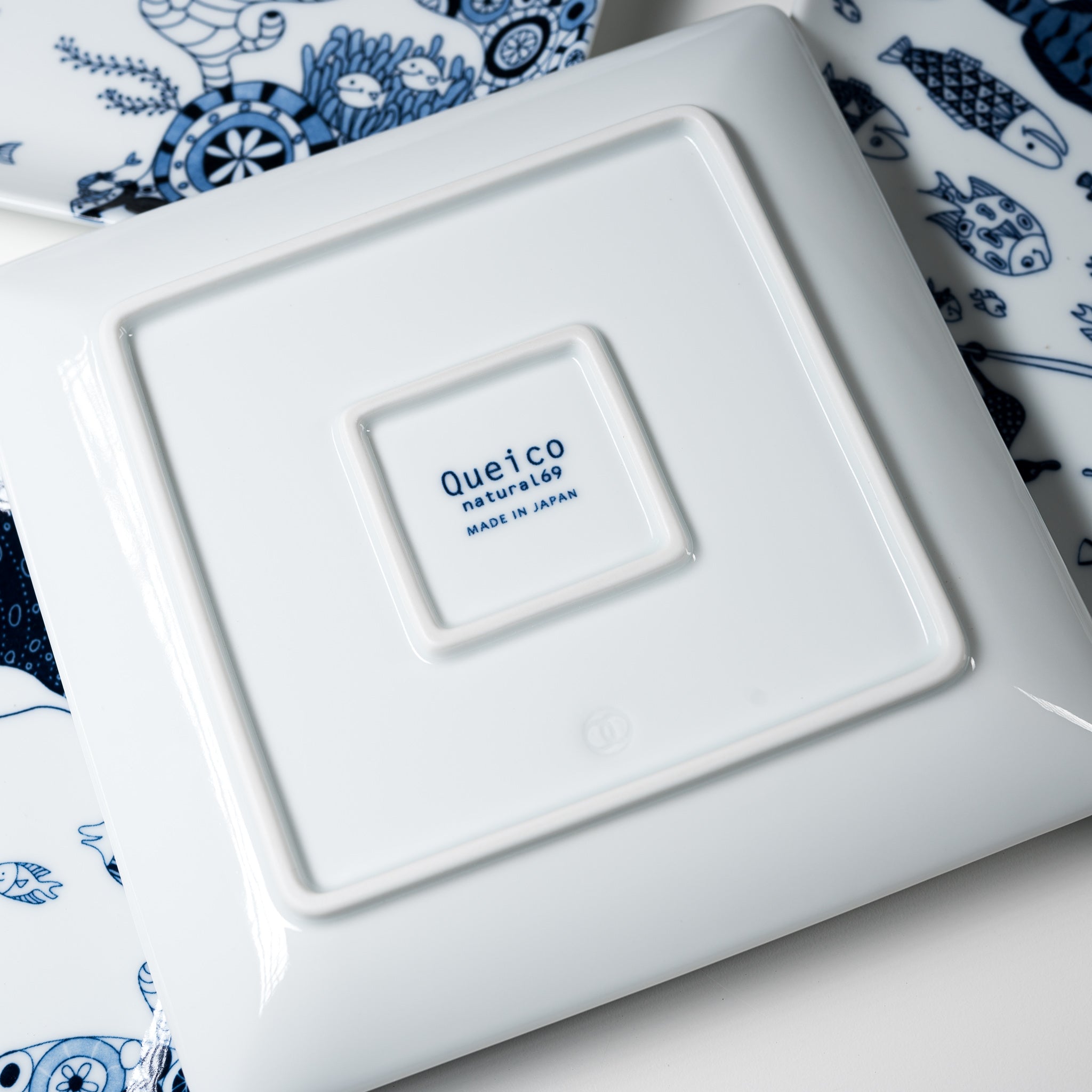 Hasami Ware Aquarium Square Plate - 17cm Ceramic Dish Set of 4, Handmade Japanese Porcelain for Sushi, Desserts & Home Decor | Bizen-yaki Style Tableware