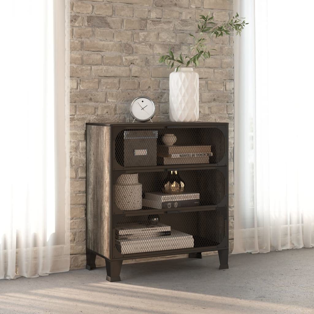 Gray Metal & MDF Storage Cabinet with 3 Mesh Doors & 2 Fixed Shelves - 28.3