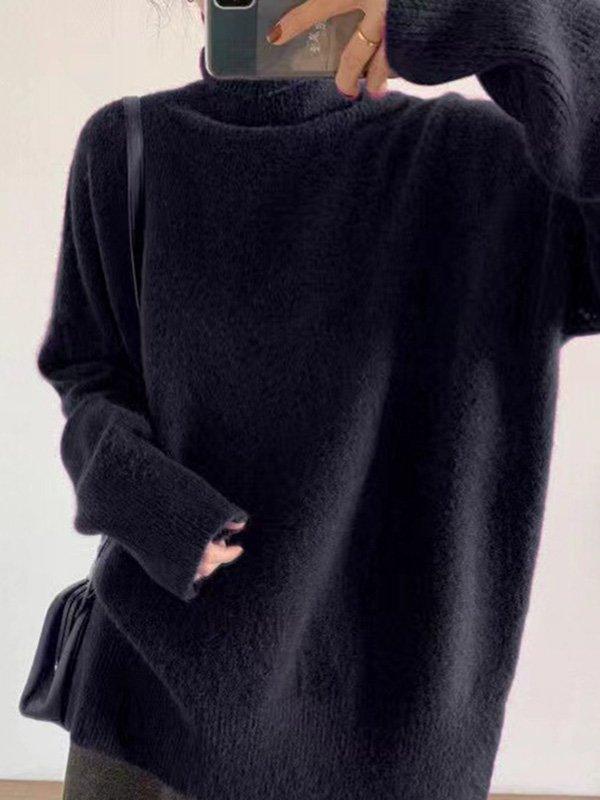 Lovevop Women's Casual Long Sleeve Loose Fit Solid Color High Neck Sweater Top - Cozy Fall Winter Layering Essential for Work & Weekend Outfits