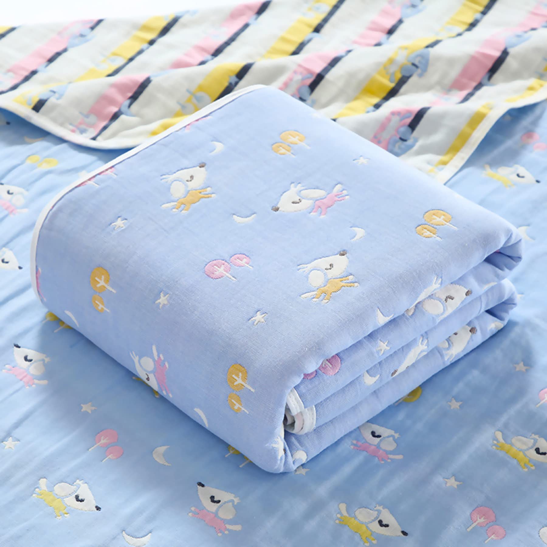 TONWHAR 6-Layer Cotton Muslin Baby Blanket - Ultra Soft & Breathable Baby Quilt for Newborns - Summer Swaddle Blanket & Bath Towel for Infants (Puppy Design) - Perfect for Nursery, Swaddling, Playtime & Travel