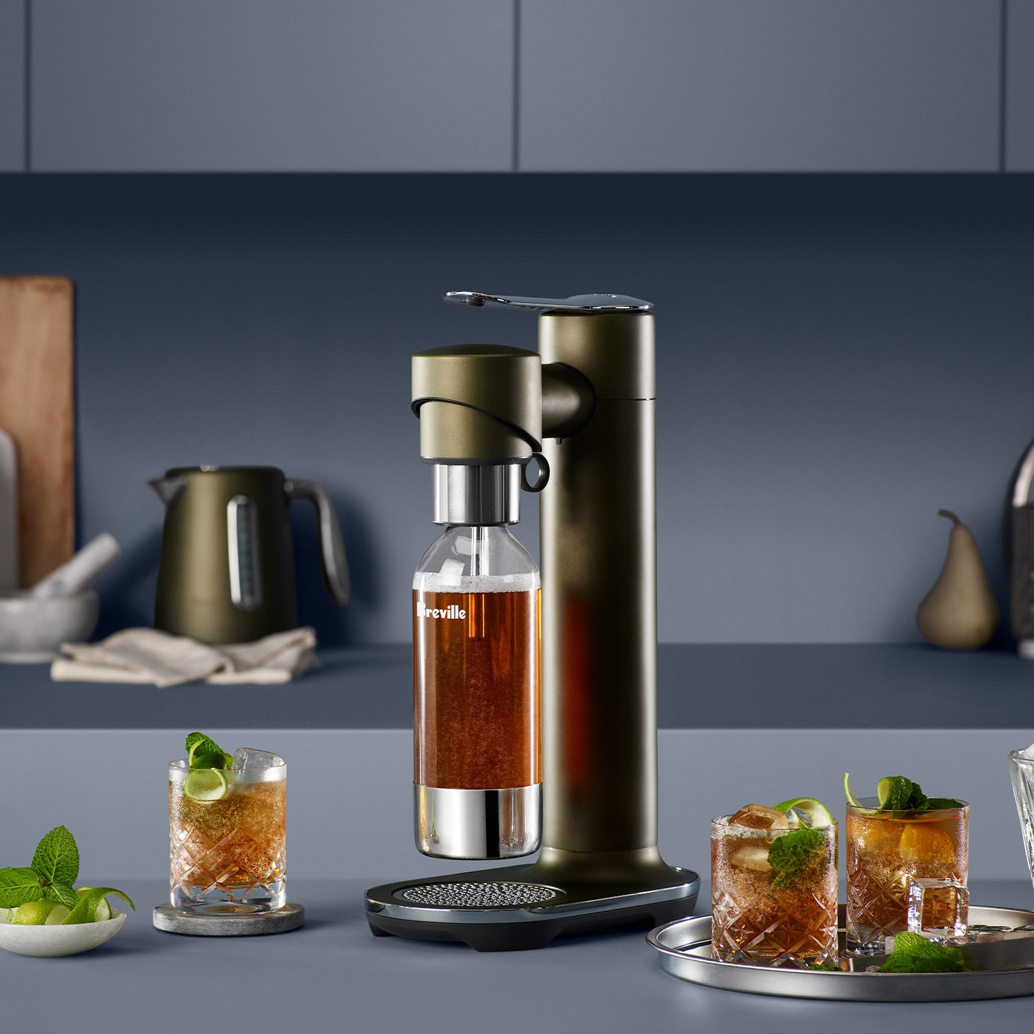 Breville the Infizz Fusion Sparkling Water Maker - Carbonated Drink Machine for Homemade Soda, Seltzer & Sparkling Water (Olive Tapenade) | Perfect for Parties, Home Bars & Healthy Hydration