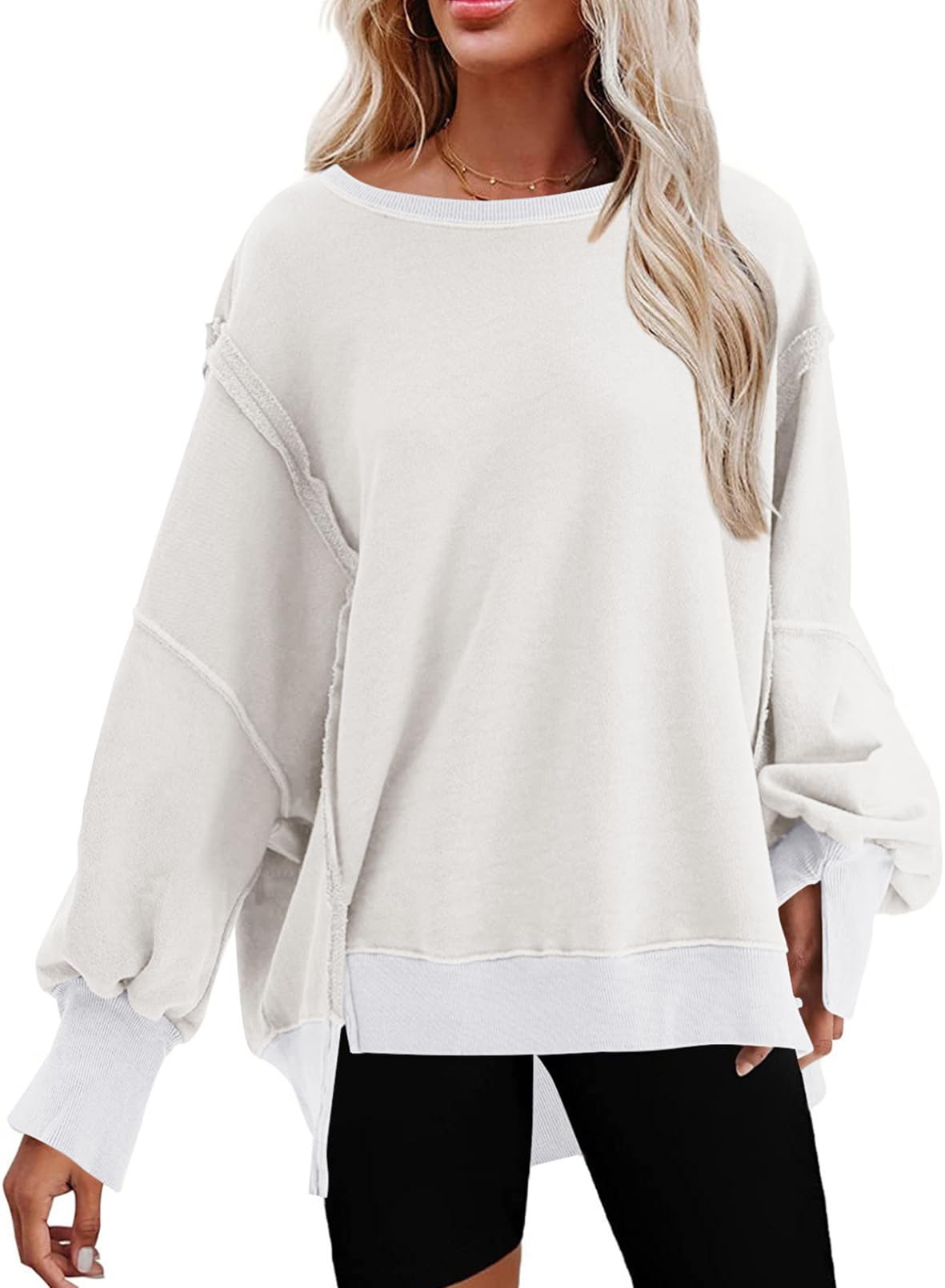 BLENCOT Women's Oversized Crew Neck Sweatshirt - Plus Size Long Sleeve Pullover Top for Casual Wear, Loungewear & Street Style Fashion
