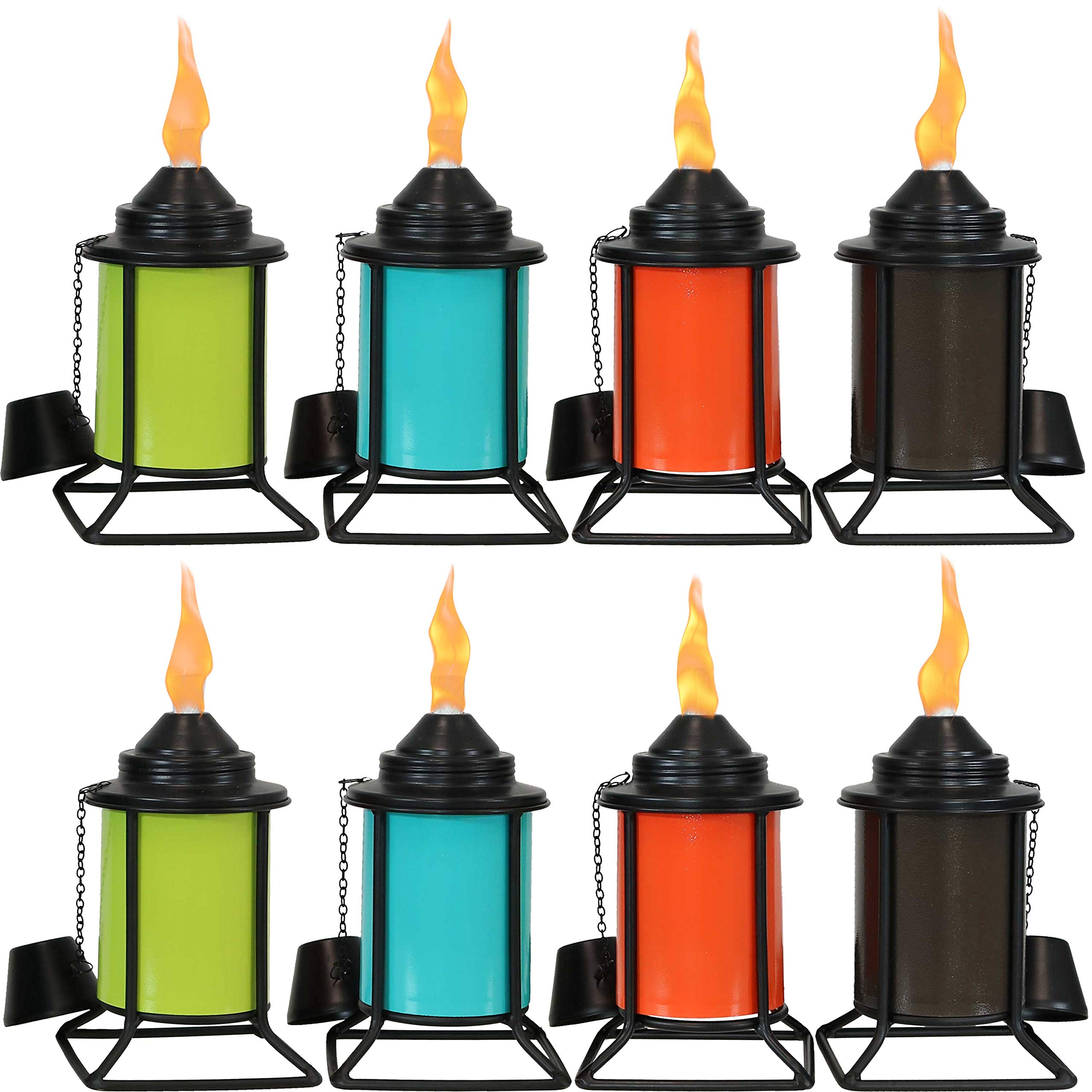 Sunnydaze 8-Pack Multi-Color Metal Tabletop Torches for Outdoor Patio, Lawn, Garden & Backyard Decor - Weather-Resistant Decorative Lighting for Parties, Weddings & Summer Evenings