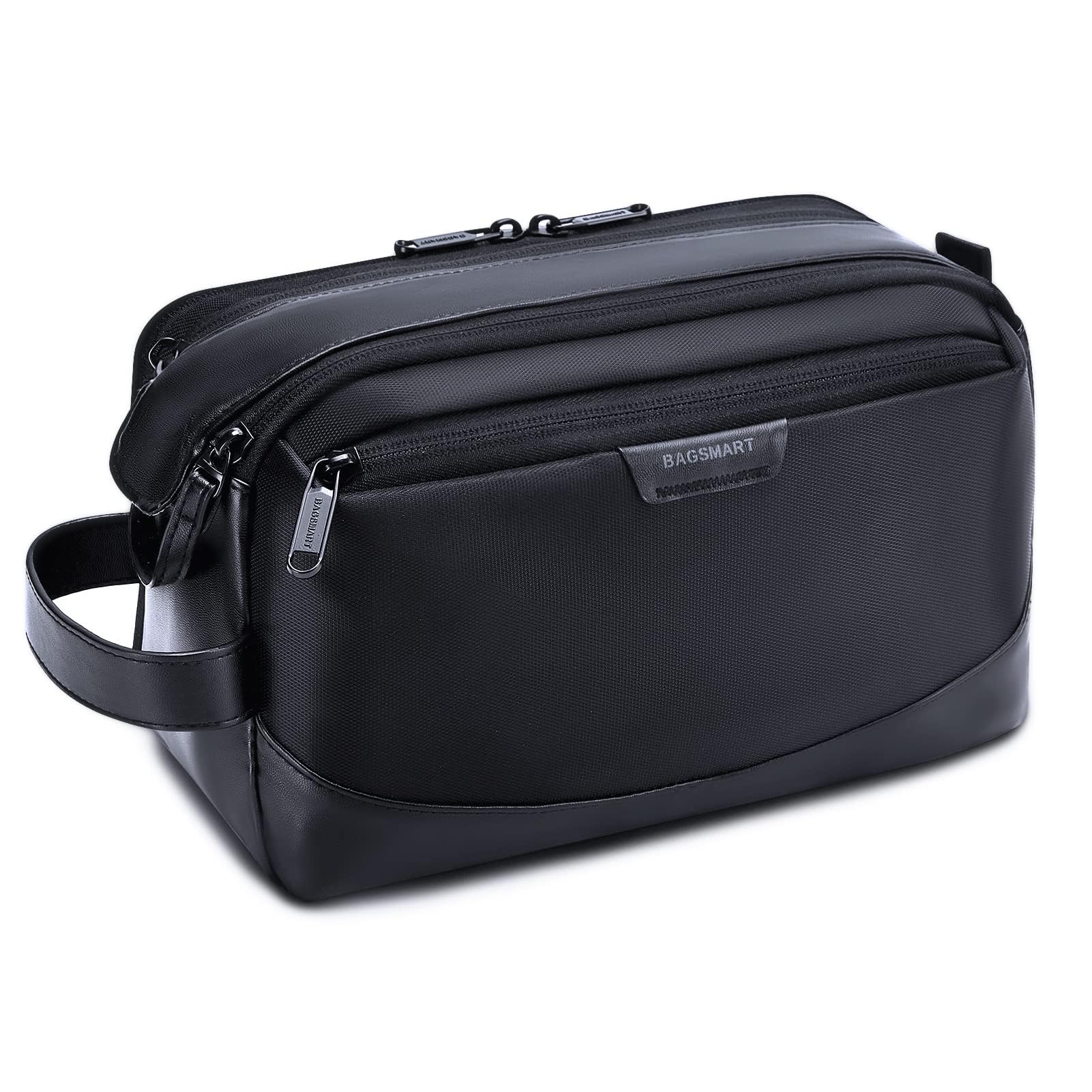 BAGSMART Large Water-resistant Travel Toiletry Bag for Men - Shaving Dopp Kit Organizer with Multiple Pockets, Perfect for Gym, Business Trips & Camping Accessories (Black)