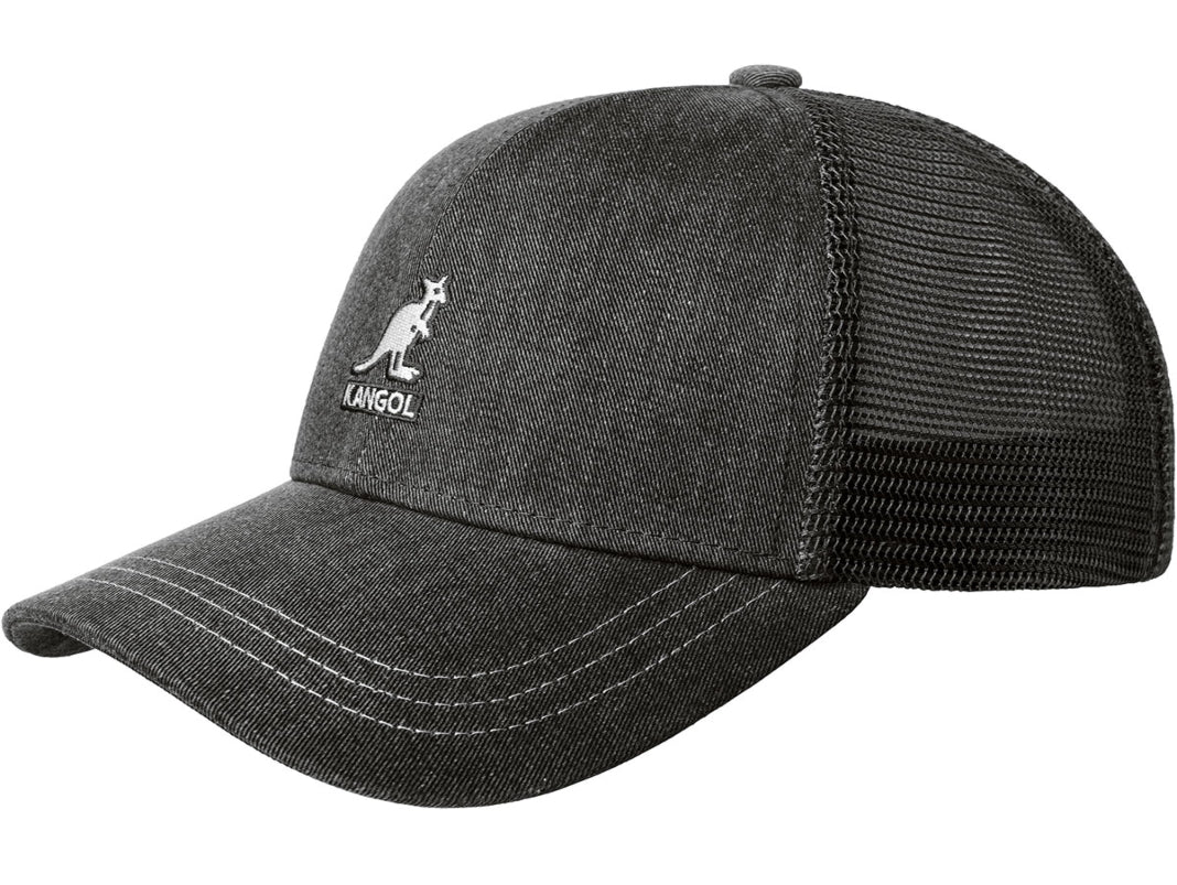 Kangol Distressed Cotton Mesh Baseball Cap - Black Unisex Adjustable Hat for Men & Women | Perfect for Outdoor Sports, Casual Wear & Street Fashion