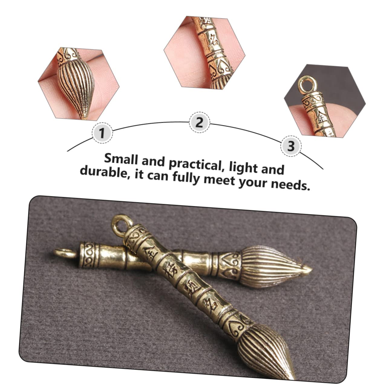 3pcs Brass Keychain Pendants - Elegant Brush Decor for Bags, Keys & Car Keys | Mipcase Brush Crafts | Perfect Gift for Art Lovers & DIY Enthusiasts
