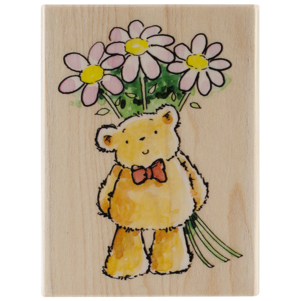 Flower Bear Penny Black Rubber Stamp 3.25x2.25 for Scrapbooking & Card Making