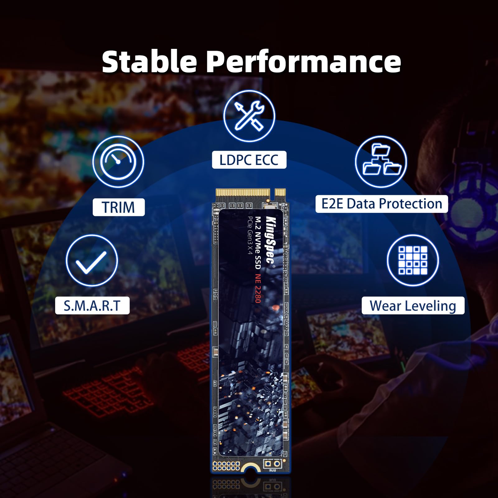 KingSpec 1TB M.2 NVMe SSD - Gen3x4 2280 Internal Solid State Drive with 3D NAND Flash, Up to 2400MB/s Read Speed - Compatible with Laptops & Desktops - Perfect for Gaming, Video Editing & Fast Boot Times