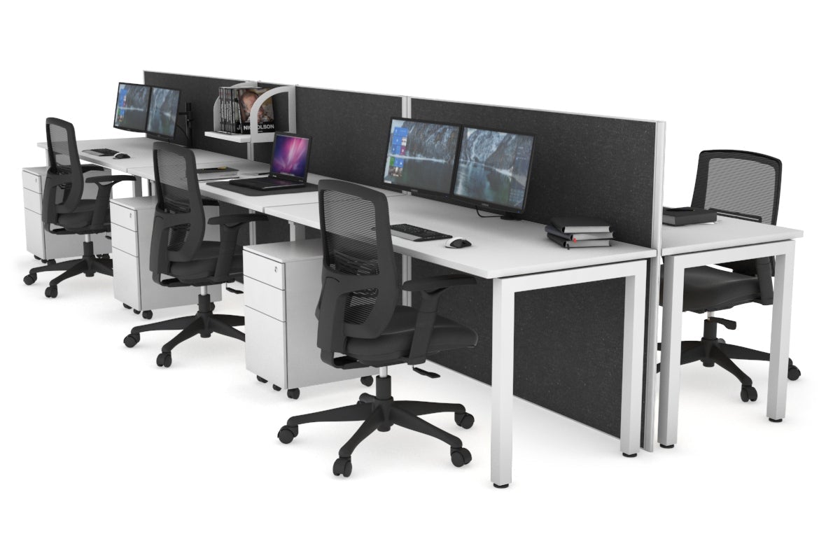Horizon Quadro 6p Bench Square Legs Office Workstation [1800L x 700W] - Durable Modern Office Desk for Workspace & Home Office Setup