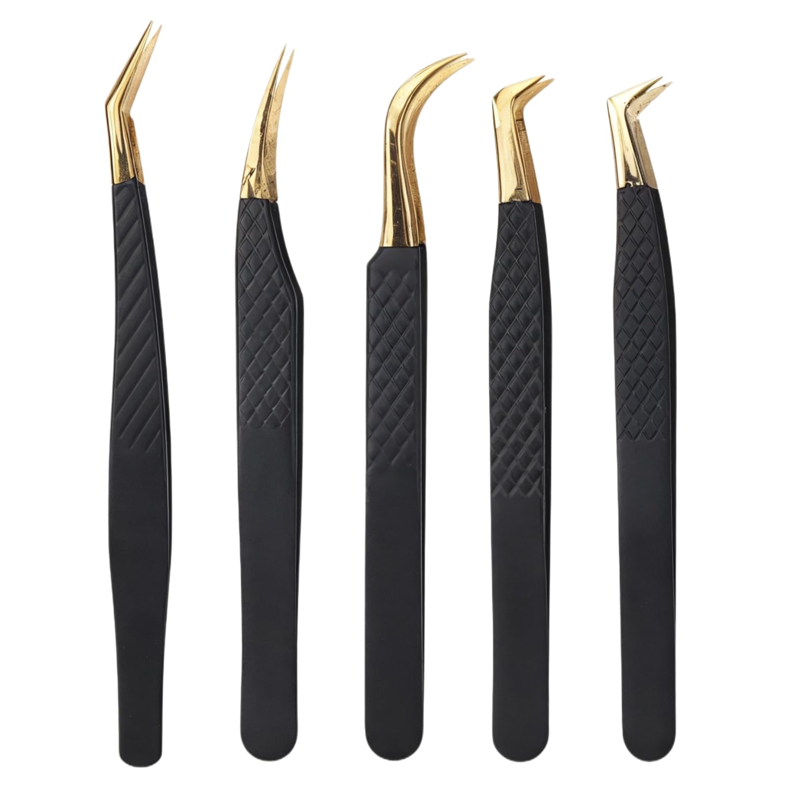5 Pcs Professional Eyelash Extension Tweezers - Stainless Steel High Precision Lashes Tweezers with Curved Tips & Non-Slip Grip - Perfect for False Eyelash Application, DIY & Salon Use - Ideal for Home, Beauty Salon & Professional Makeup Artists