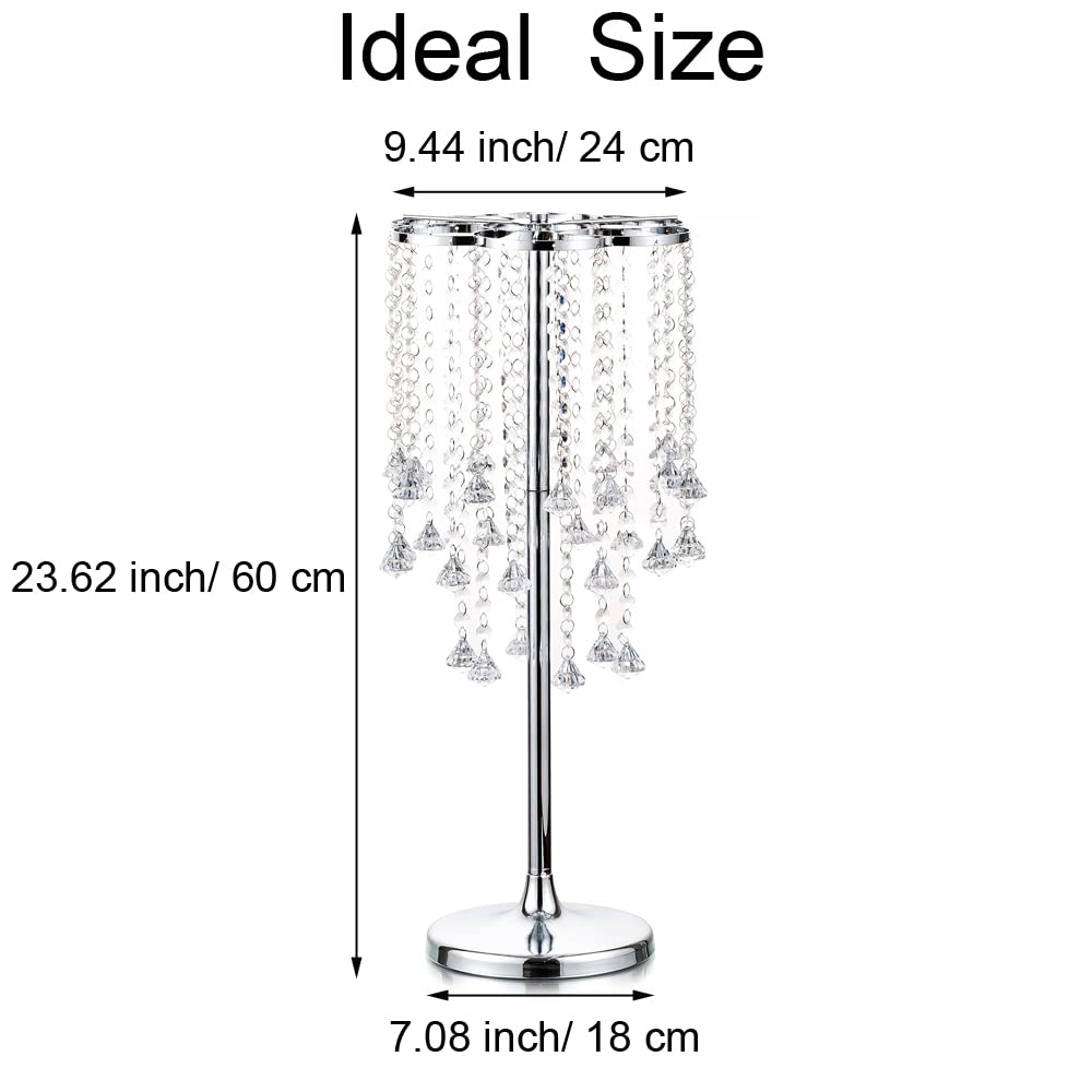 Elegant 10-Piece Silver Metal Flower Stand Wedding Centerpieces with Chandelier Crystals - 23.7 Inch Tall Table Vases for Reception, Event, and Home Decor - Perfect for Weddings, Banquets, and Luxury Interior Design