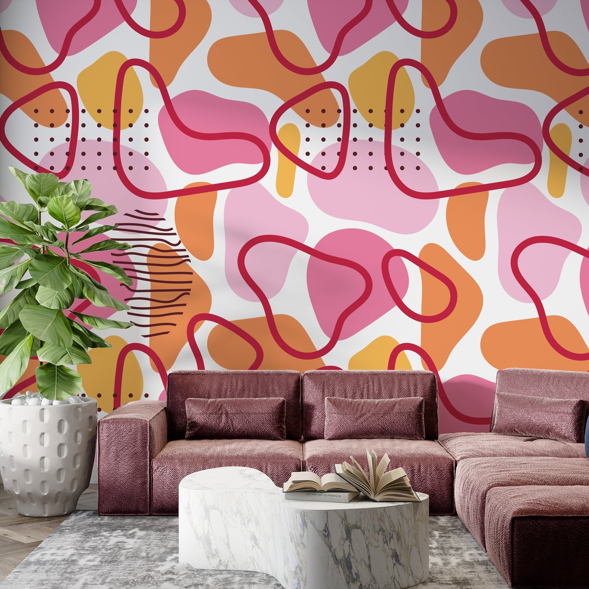 Abstract Pink Wallpaper Mural - Modern Self-Adhesive Peel & Stick Wall Decor for Living Room, Bedroom, Nursery | Transform Your Space with Vibrant Watercolor Design | Perfect for Home Office, Dorm, and Interior Design Projects
