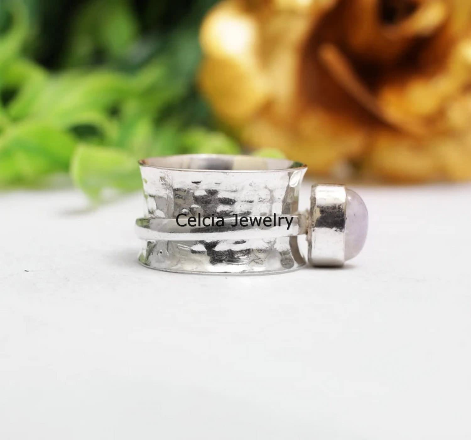Moonstone Oval Spinner Ring - Handmade 925 Sterling Silver Unisex Meditation & Fidget Ring - Stress Relief Jewelry with June Birthstone - Perfect Gift for Loved Ones (Size 7) - Ideal for Anxiety Relief, Mindfulness Practice & Everyday Wear