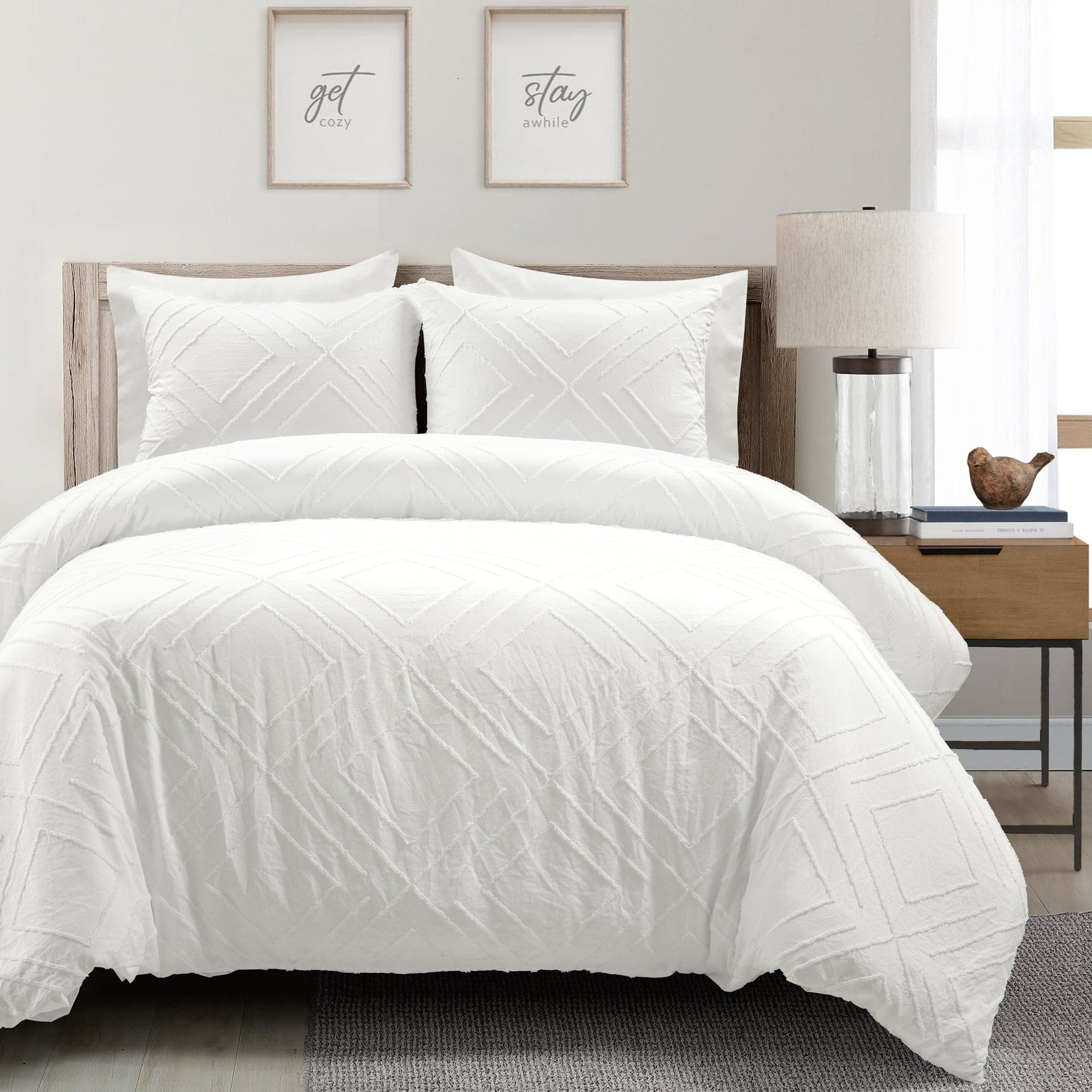 Luxury Diamond Clip Jacquard Duvet Cover Set - 3 Piece Bedding Set for Queen/King Size - Soft & Breathable Comforter Cover for Modern Bedroom Decor
