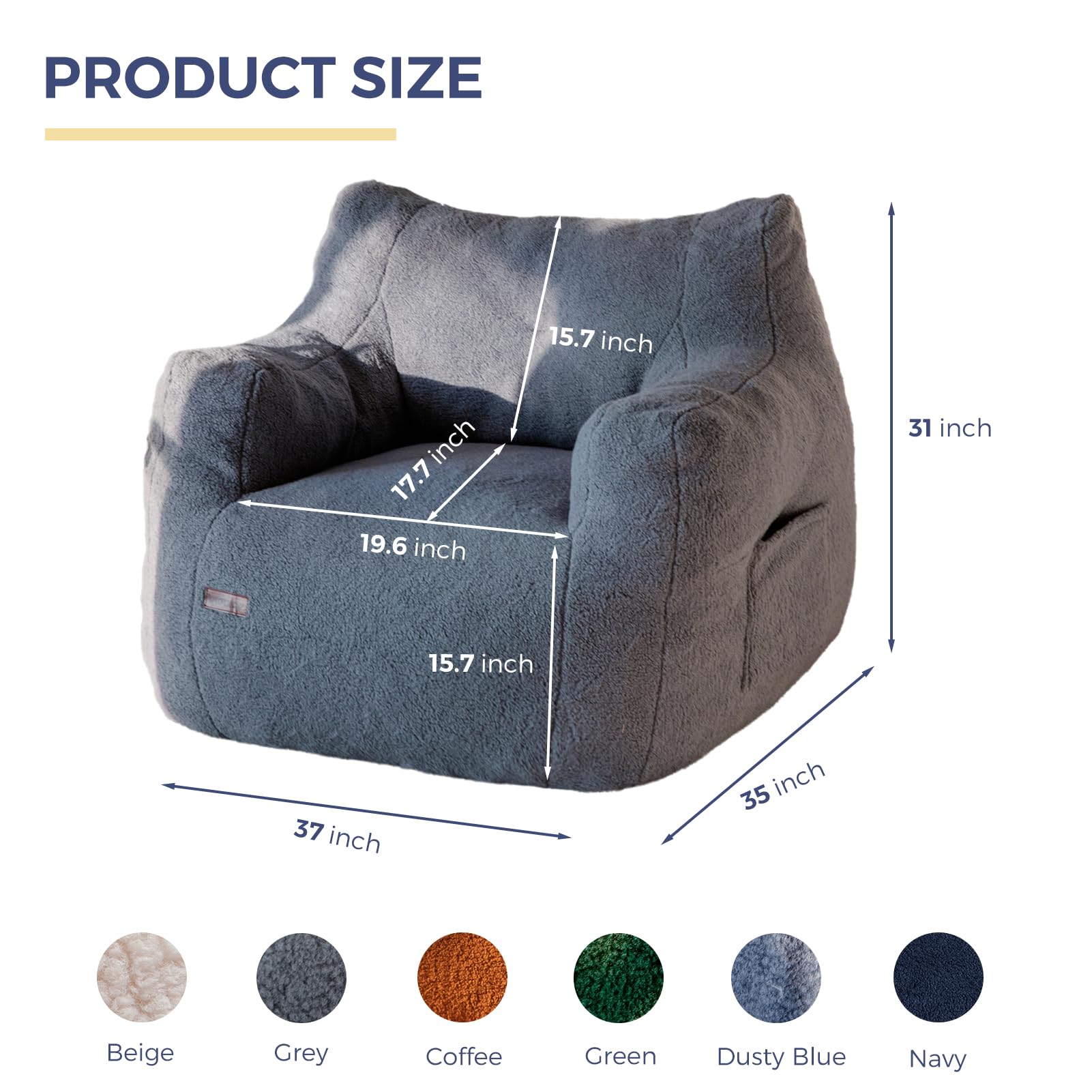 MAXYOYO Tufted Boucle Fabric Bean Bag Chair - Ultra Comfy Lazy Sofa with Filler for Adults & Teens in Dusty Blue | Perfect for Living Room, Bedroom, Game Room & Dorm Relaxation