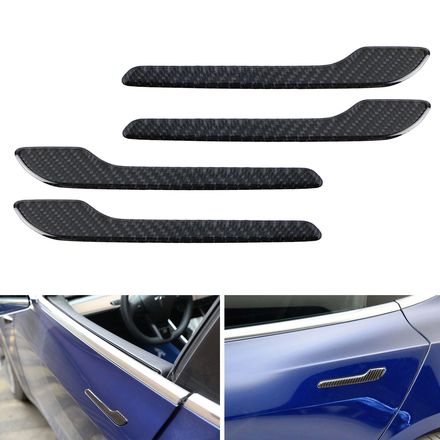 4-Piece Carbon Fiber Side Door Push Handle Cover Trims for Tesla Model 3 (2017-2023) - Premium Interior Accessories for Car Enthusiasts & Style Upgrade