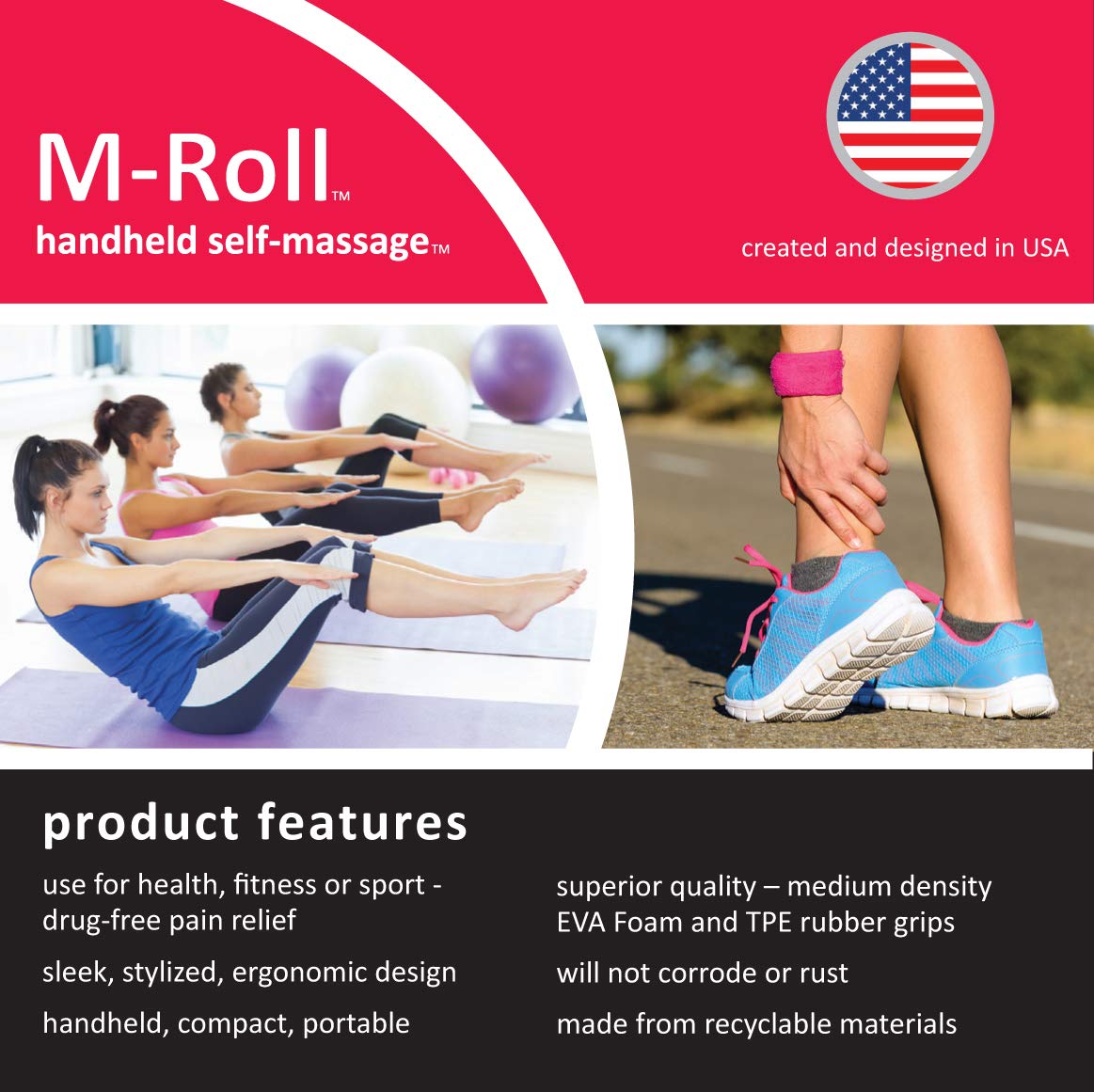 M-ROLL 20” Stick Massage Roller for Muscle Pain Relief - Trigger Point Therapy & Stress Reduction Tool - Portable Deep Tissue Massager for Back, Legs, Shoulders - Perfect for Post-Workout Recovery & Home Use