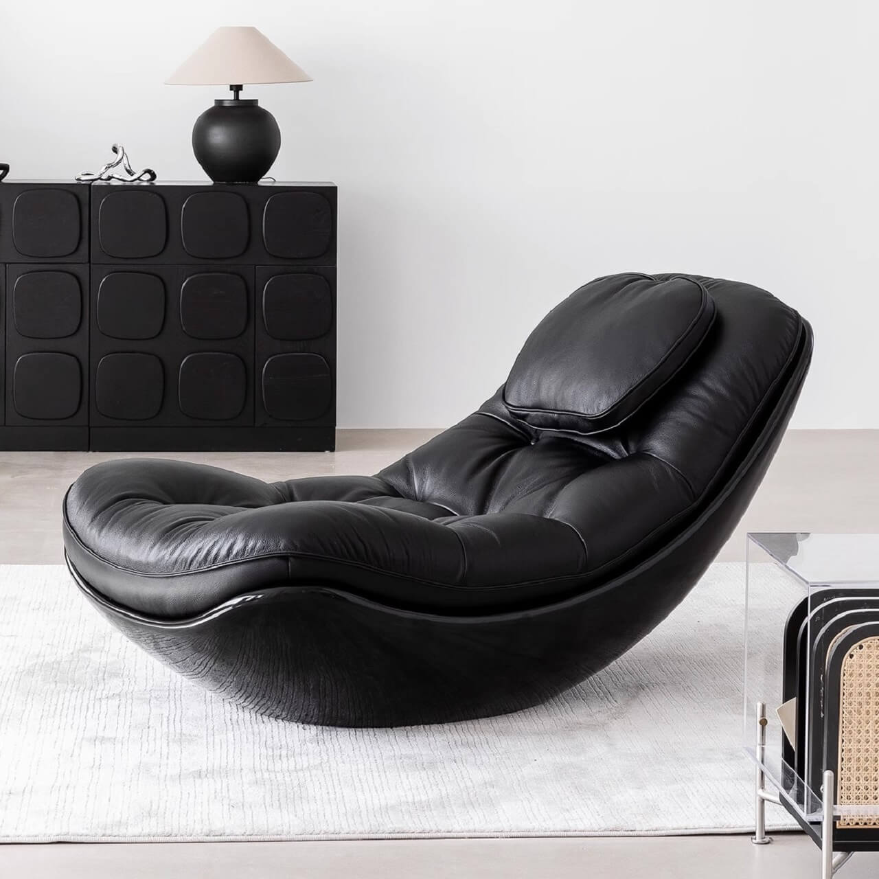 Premium Black Microfiber Leather Recliner Chair - Eggshell Design for Living Room, Home Theater & Office Comfort | Modern Ergonomic Lounge Chair with Soft Cushions