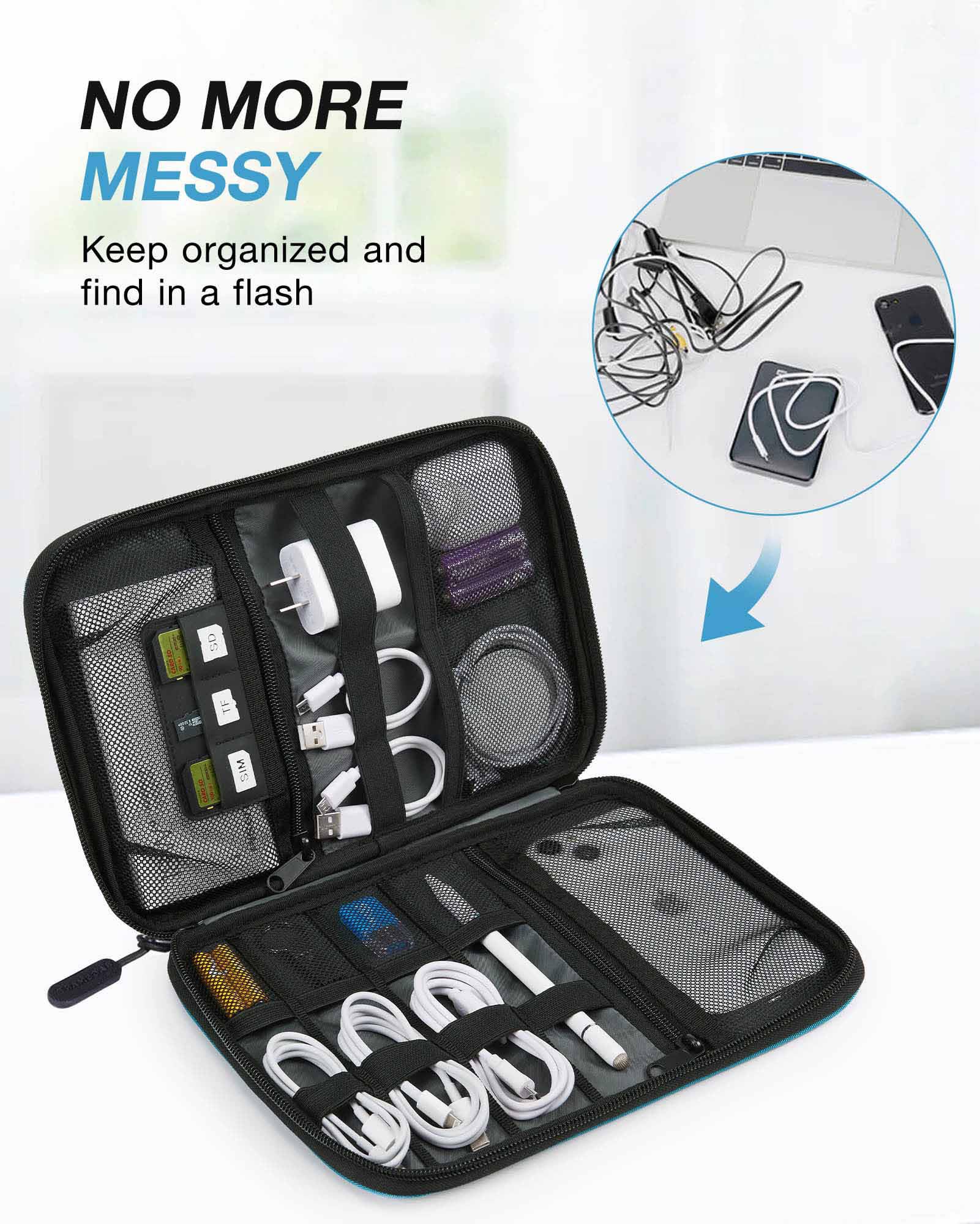 BAGSMART Travel Electronics Organizer Case - Compact Cable & Cord Organizer Bag for Phone Charger, Power Bank, SD Cards - Perfect for Business Trips, Vacations & Daily Commute (Blue)