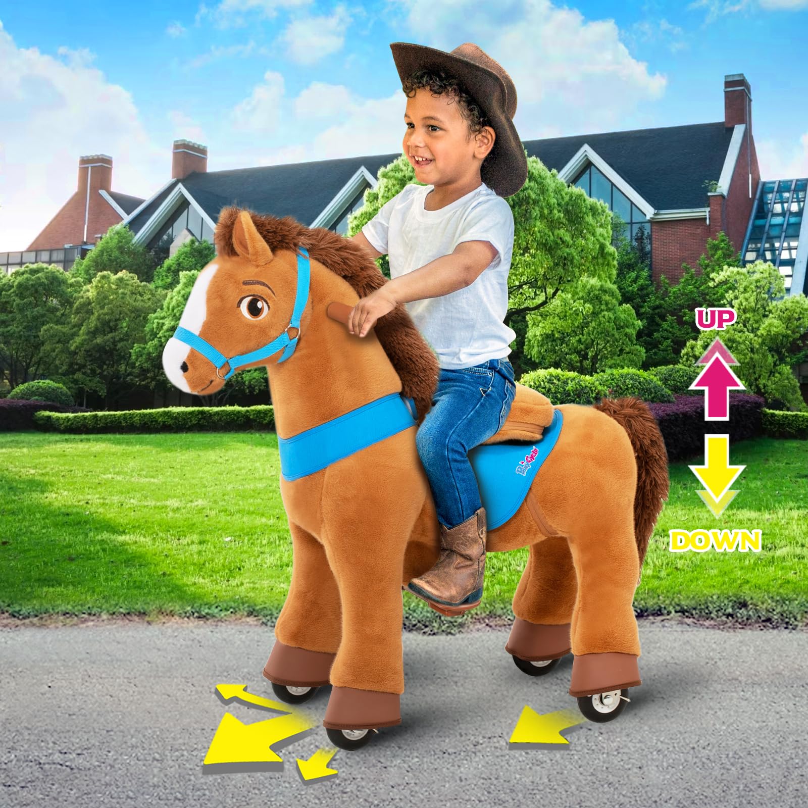 Pony Cycle Ride-On Rocking Horse Toy for Kids Age 4-8 | No Battery Needed | Plush Brown Animal Riding Toy (Model E437) - Perfect for Indoor Play, Outdoor Adventures & Imaginative Playtime