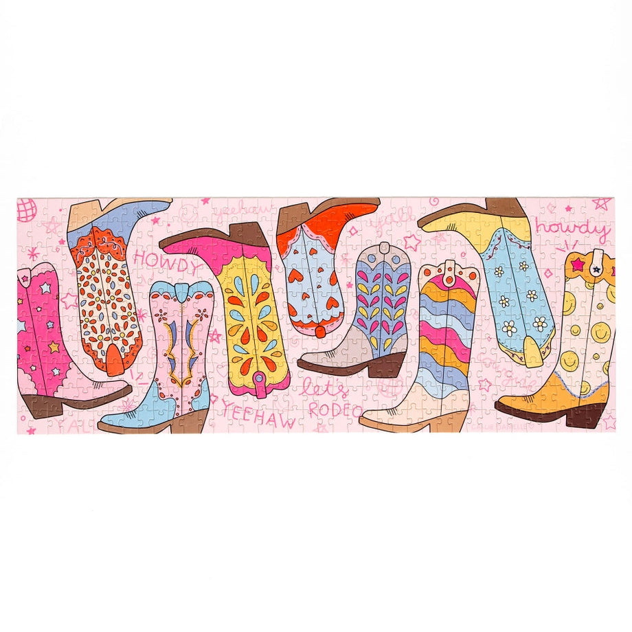 Cowgirl Boots 400 Piece Panoramic Jigsaw Puzzle - Western Theme Puzzle for Adults & Teens - Perfect for Family Game Night & Cowboy Decor