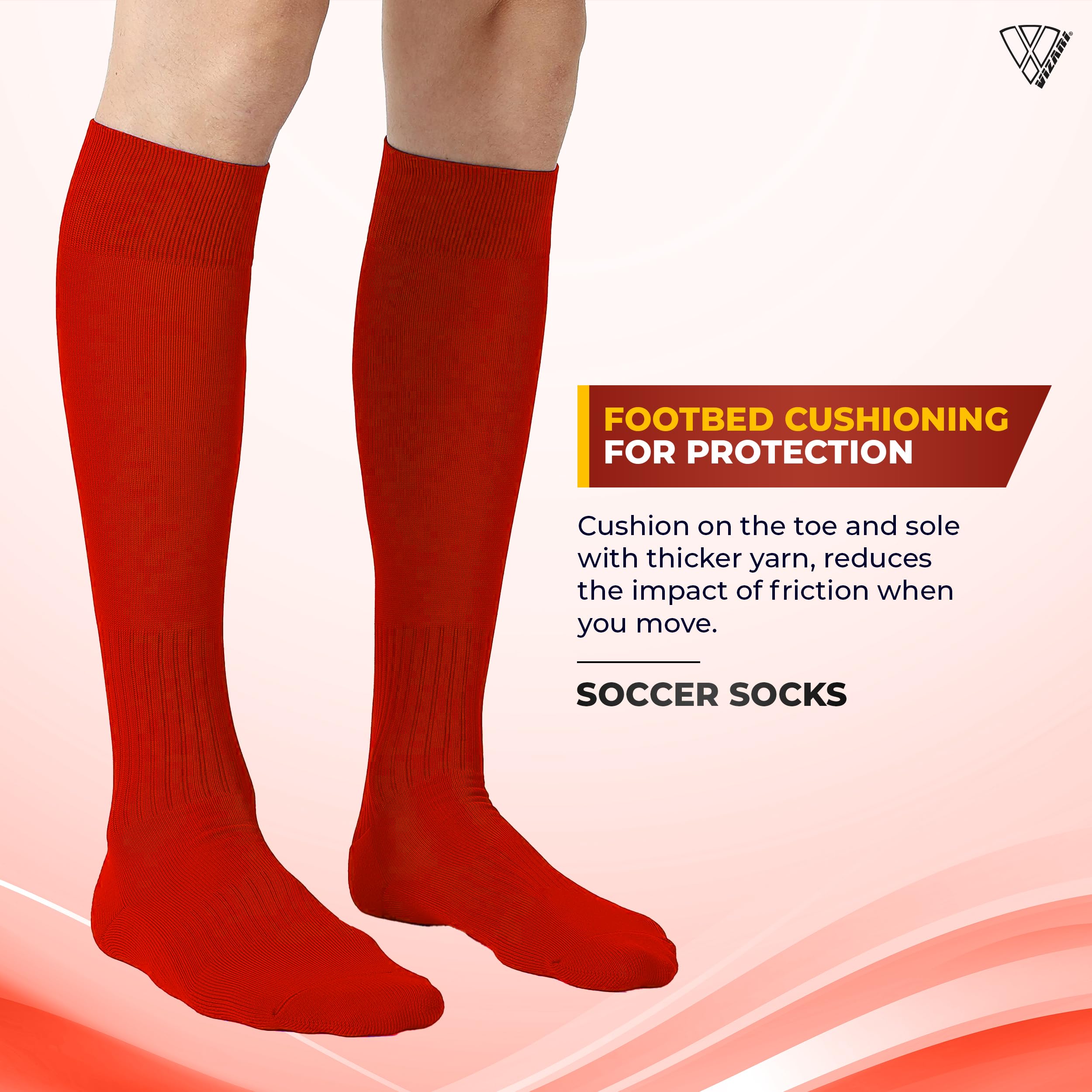 Vizari Soccer Compression Socks for Youth & Adults - Breathable Cushioned Support Socks for Football, Baseball, Rugby & Hockey - Perfect for Sports Training & Game Day Performance