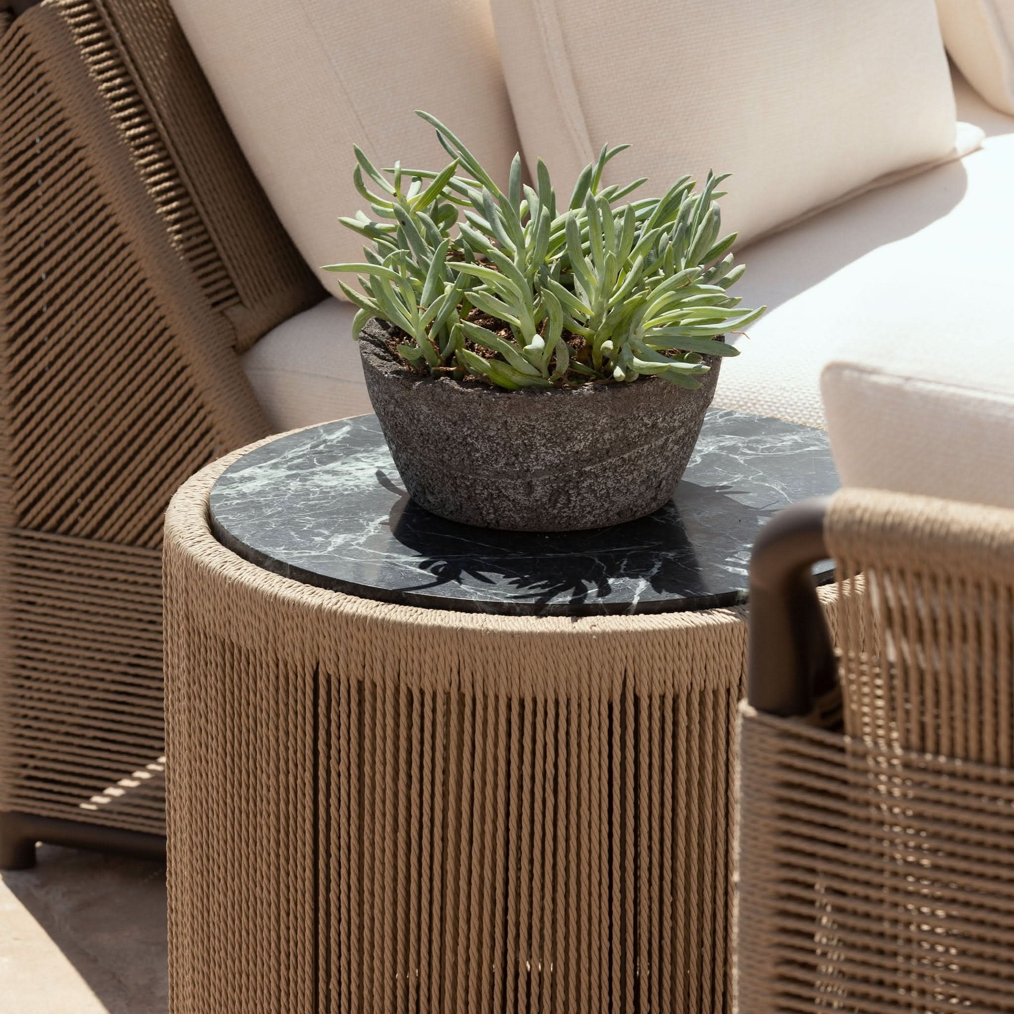 Round Side Table - Modern Formentera Style End Table for Living Room, Bedroom, or Patio - Sturdy & Stylish Accent Table for Home Decor